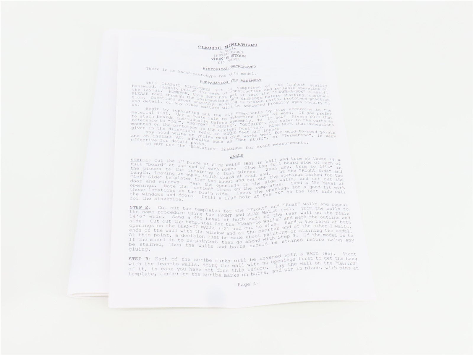 S 1/64 Scale Classic Miniatures CM Kit #58924 York's Store