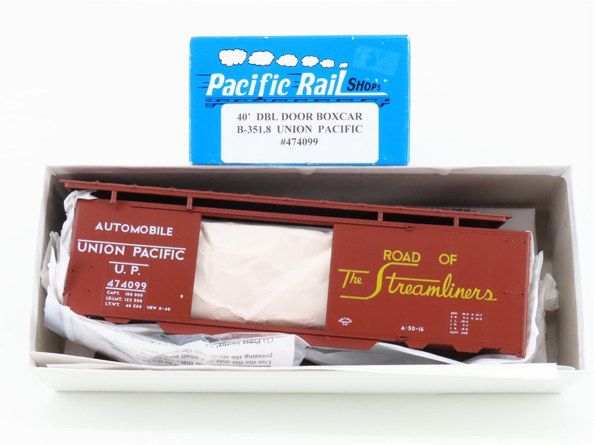 S Scale Pacific Rail Shops Kit B-351.8 UP &quot;Streamliners&quot; 40&#39; Box Car #474099