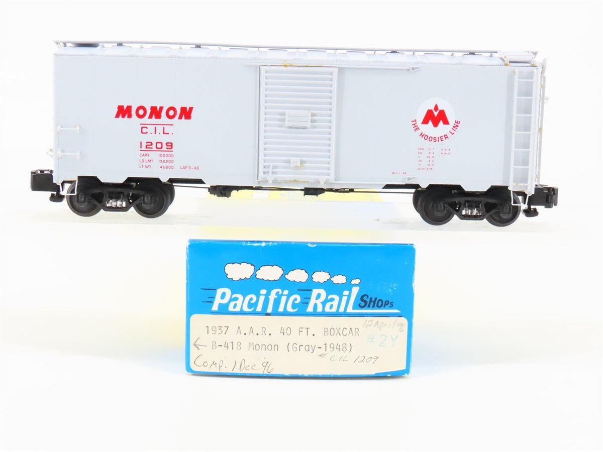 S Scale Pacific Rail Shops B-418 CIL Monon The Hoosier Line 40&#39; Box Car #1209