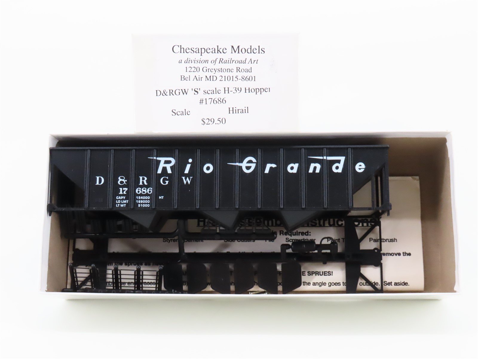 S Scale Chesapeake Models Kit H-39 D&RGW Rio Grande 3-Bay Open Hopper #17686