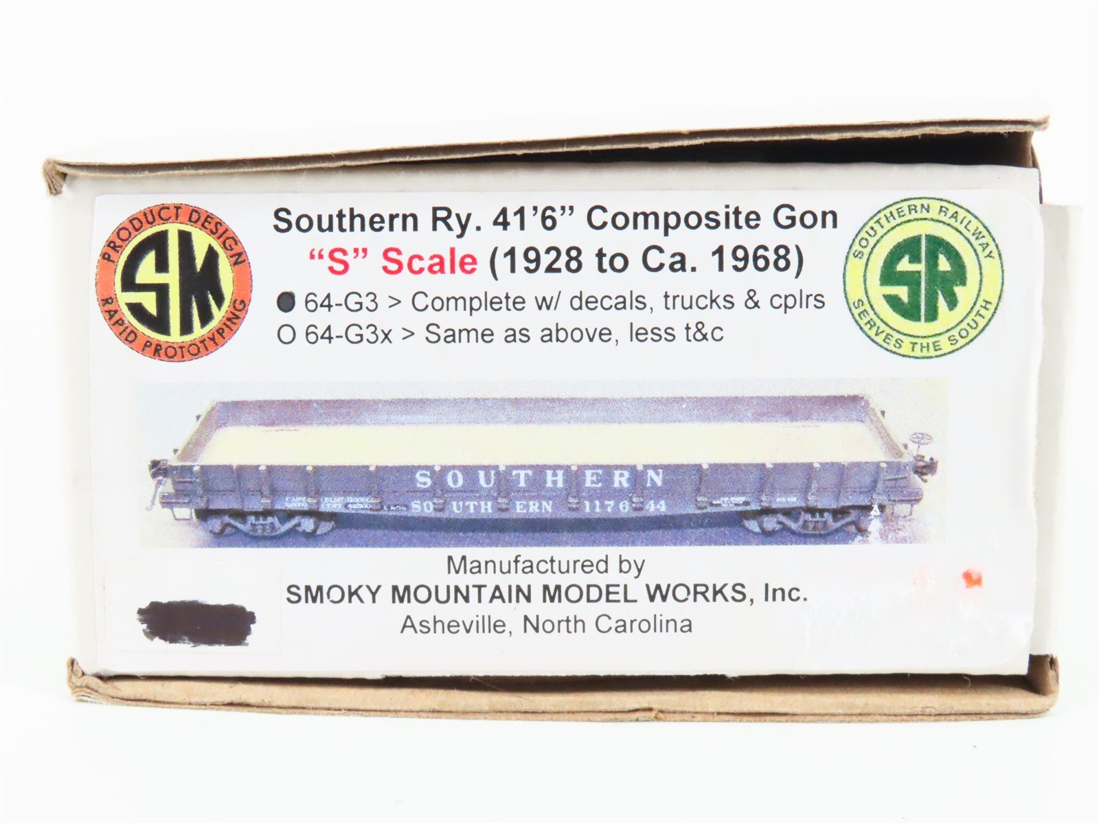 S Scale Smoky Mountain Model Works Kit 64-G3 Southern Railway Composite Gondola