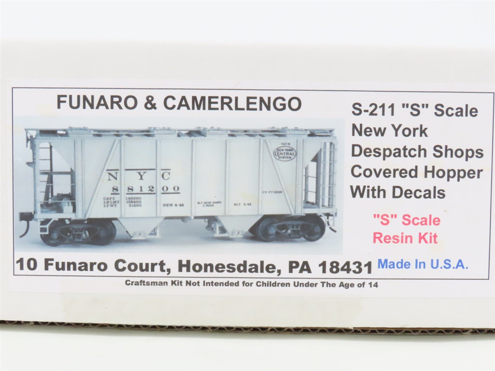 S Scale Funaro & Camerlengo Kit #S-211 NYC New York Central 2-Bay Hopper