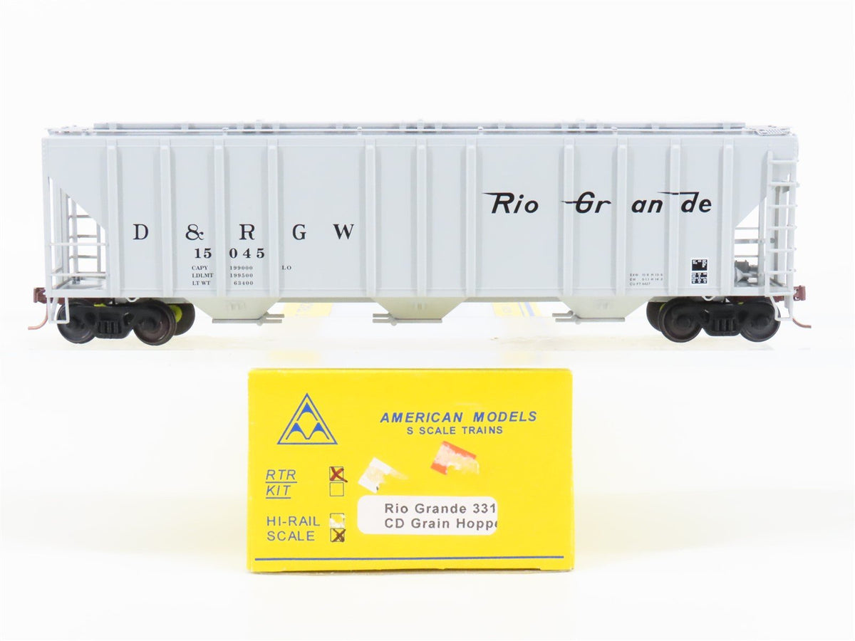 S Scale American Models 3310 D&amp;RGW Rio Grande 3-Bay Covered Hopper #15045