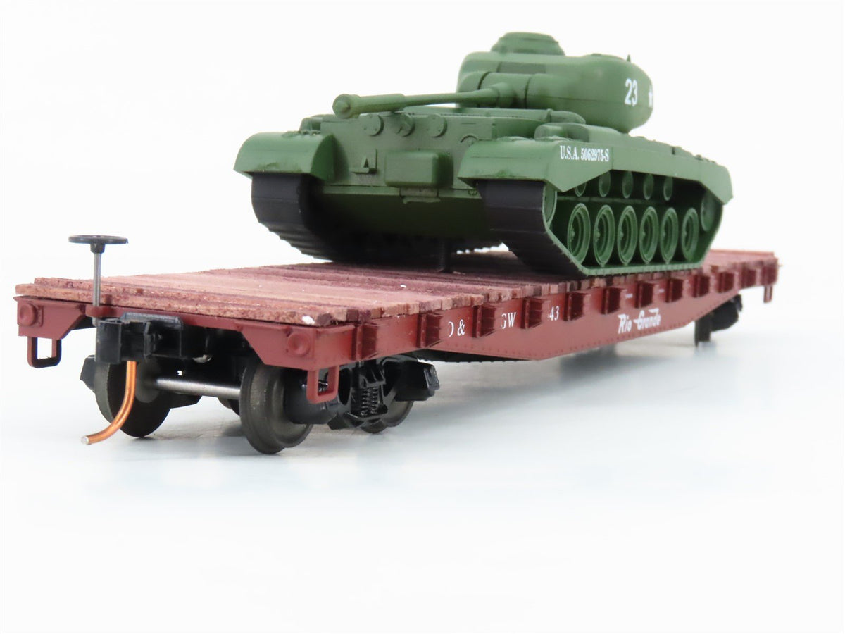 S Scale American Models 6009-TK D&amp;RGW Rio Grande Flat Car w/ U.S.A. Tank Load