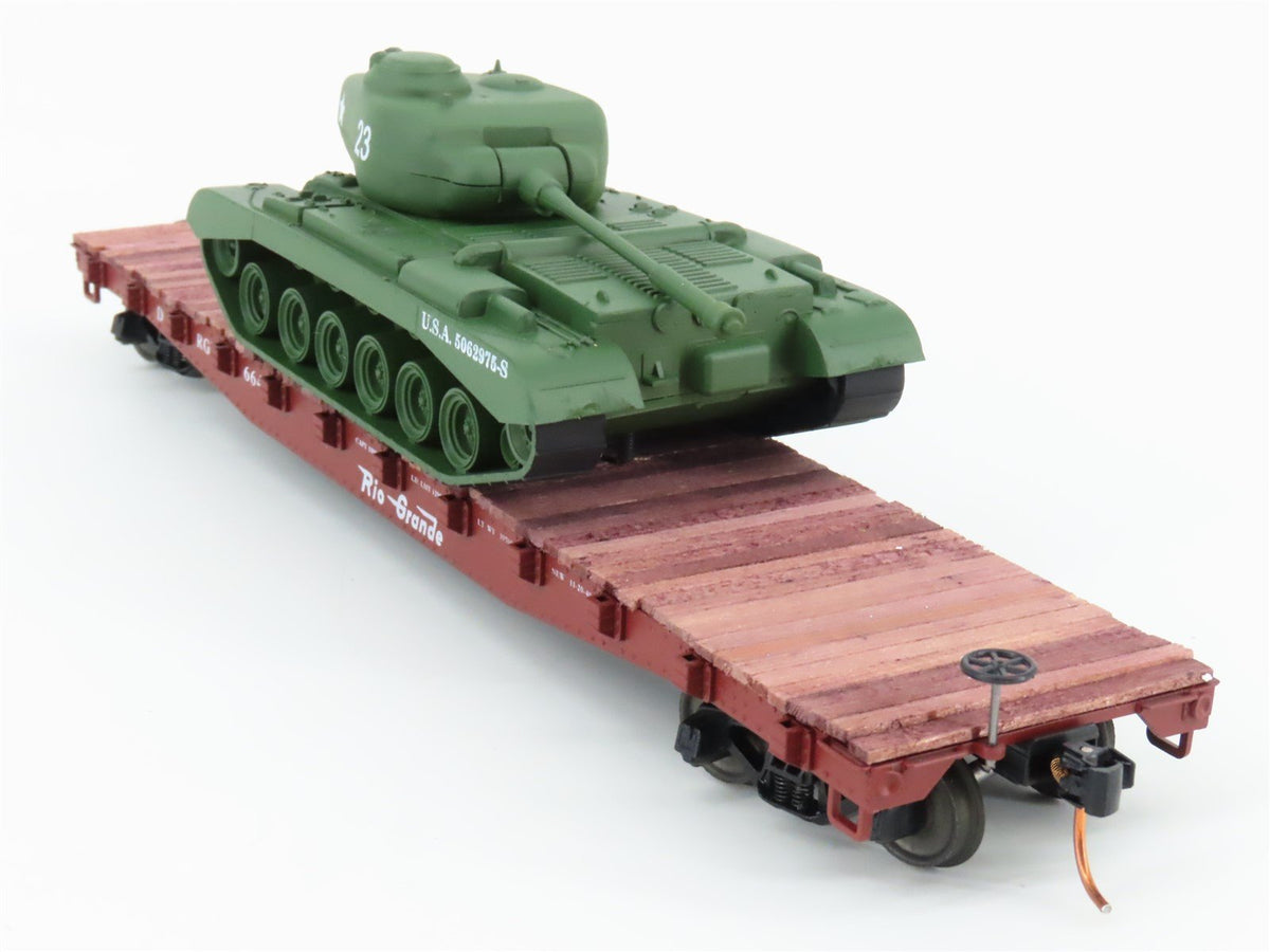 S Scale American Models 6009-TK D&amp;RGW Rio Grande Flat Car w/ U.S.A. Tank Load