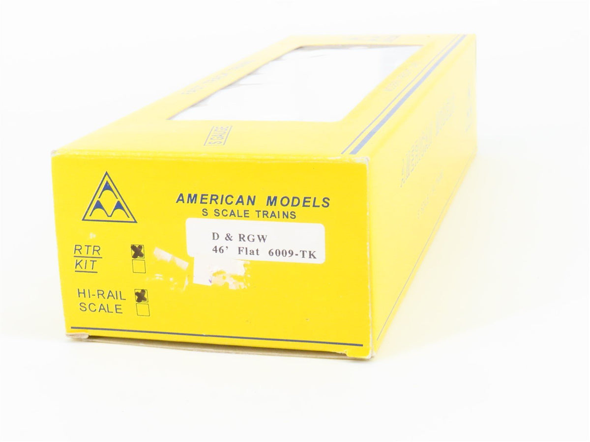 S Scale American Models 6009-TK D&amp;RGW Rio Grande Flat Car w/ U.S.A. Tank Load