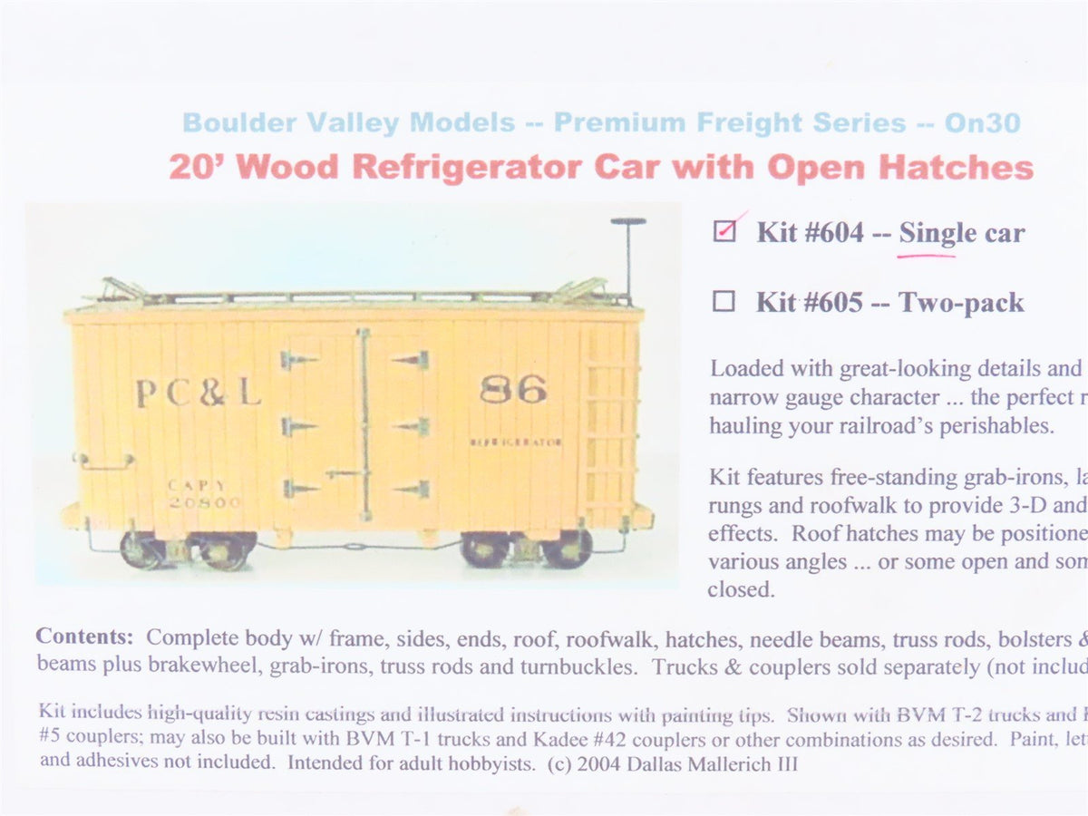 On30 Scale Boulder Valley Models Kit #604 20&#39; Wood Reefer