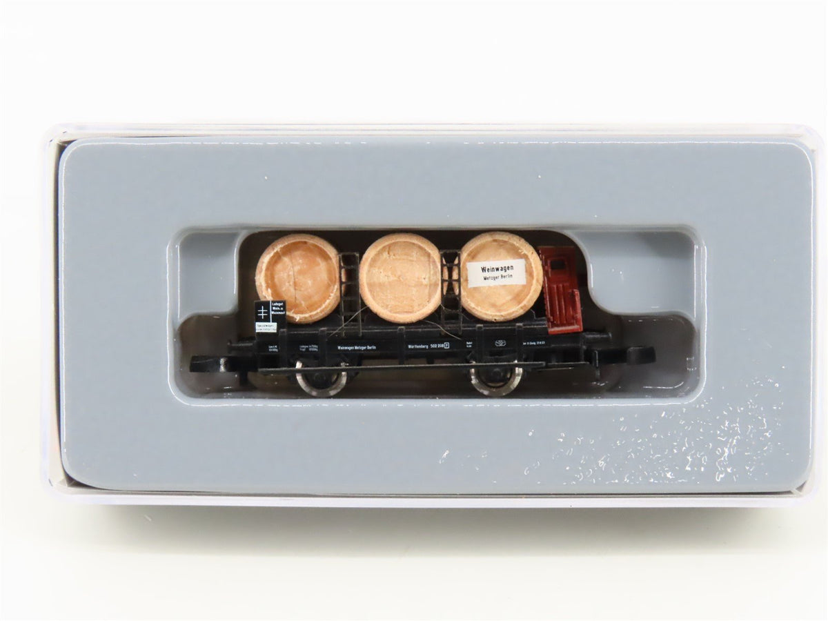 Z Scale Marklin Mini-Club 82173 Flat Car w/ Wine Barrel Load &amp; Brakeman&#39;s Cab