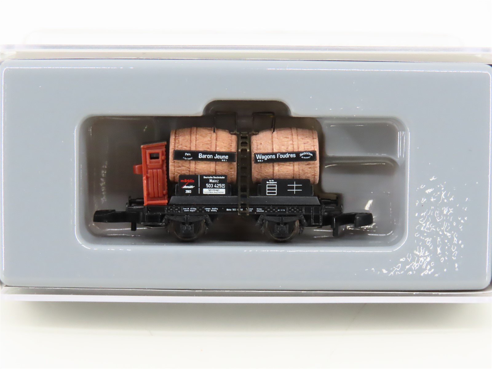 Z Scale Marklin Mini-Club Insider 80313 Baron Jeune Flat Car w/ Wine Barrels