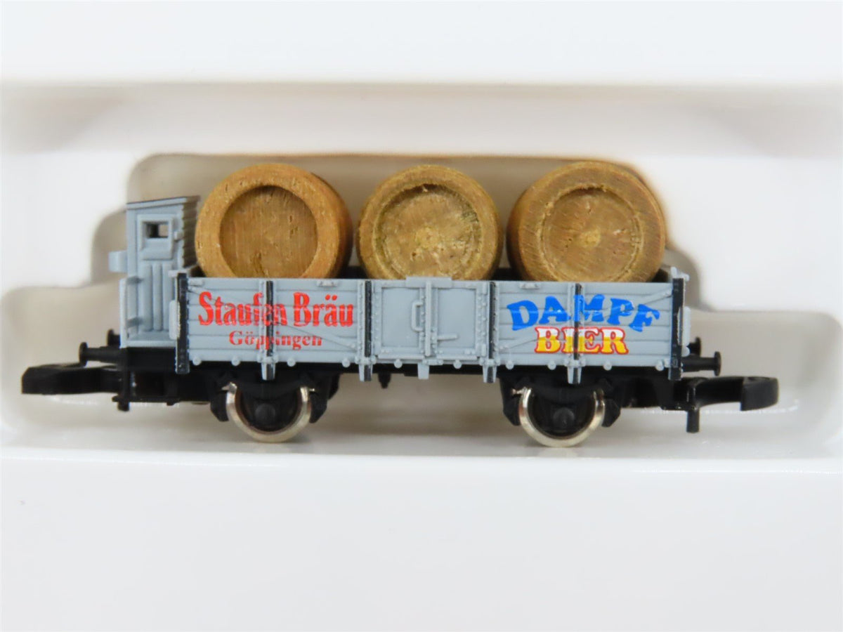 Z Scale Marklin Staufen Brau Dampf Bier Gondola w/ 3 Barrels &amp; Brakeman&#39;s Cab
