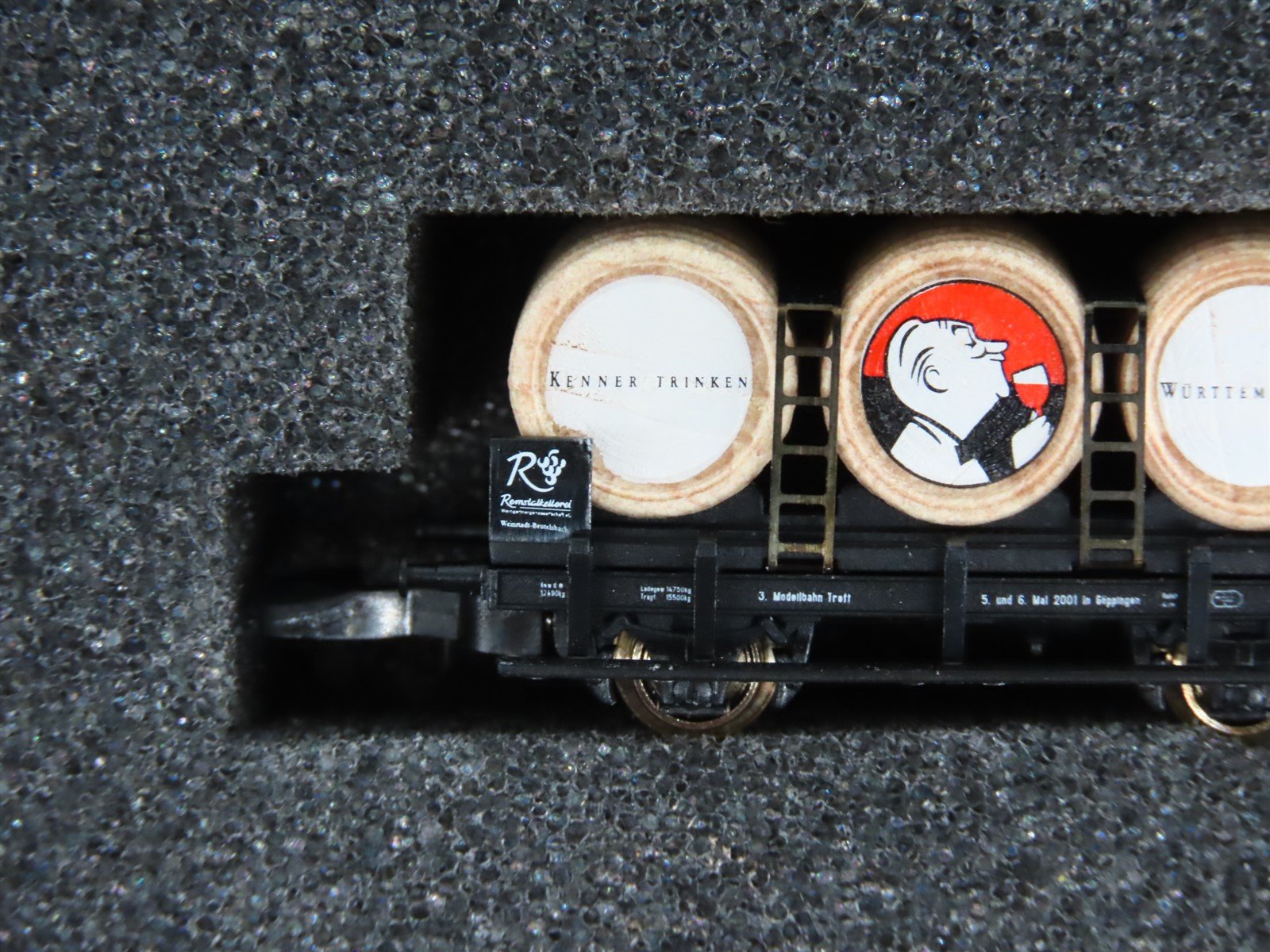 Z Marklin Mini-Club 82174 Kenner Trinken Wurttemberger Flat Car w/ Wine Barrels