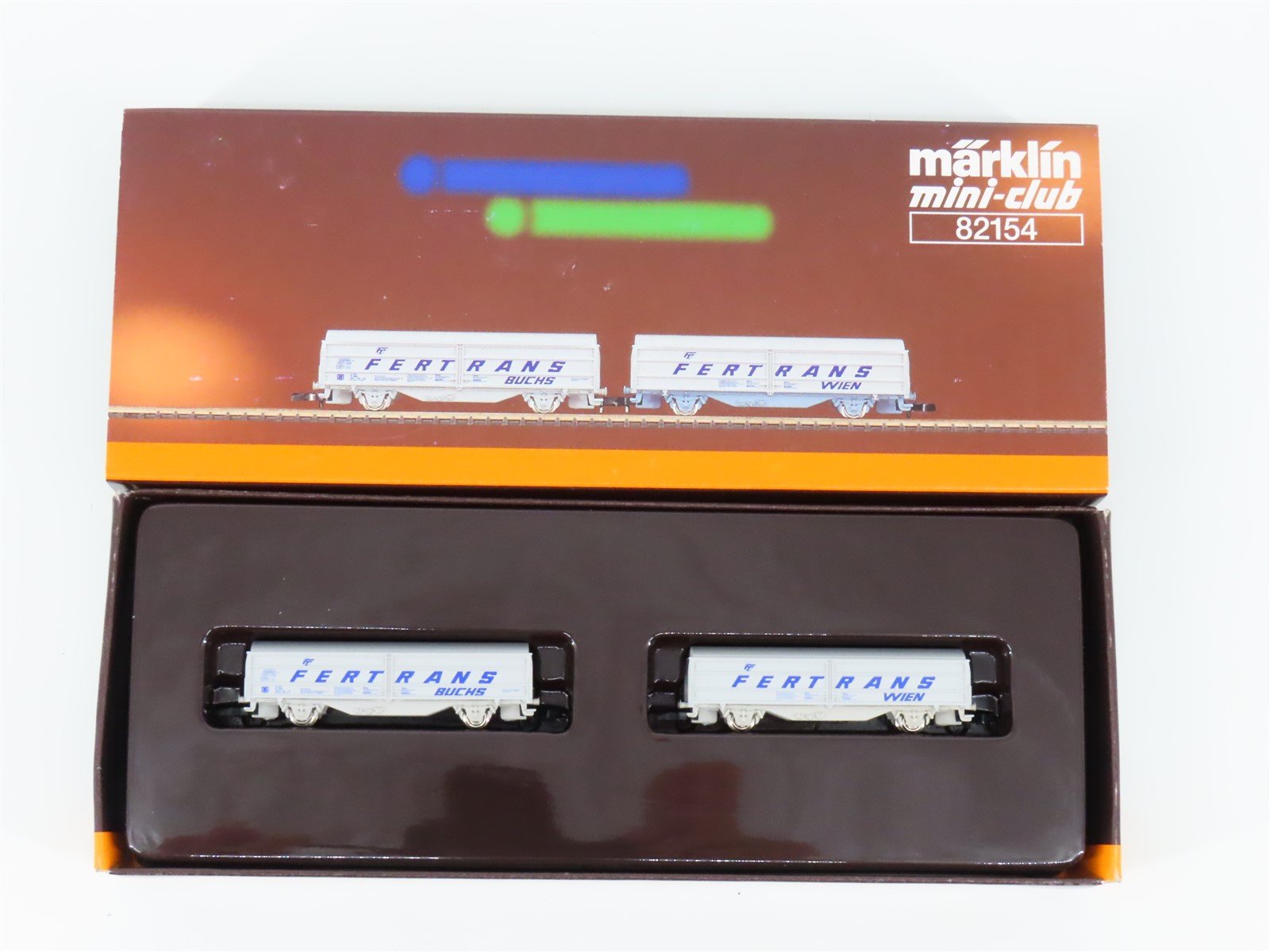 Z Scale Marklin Mini-Club 82154 OBB Fertrans Sliding Wall Box Car 2-Pack