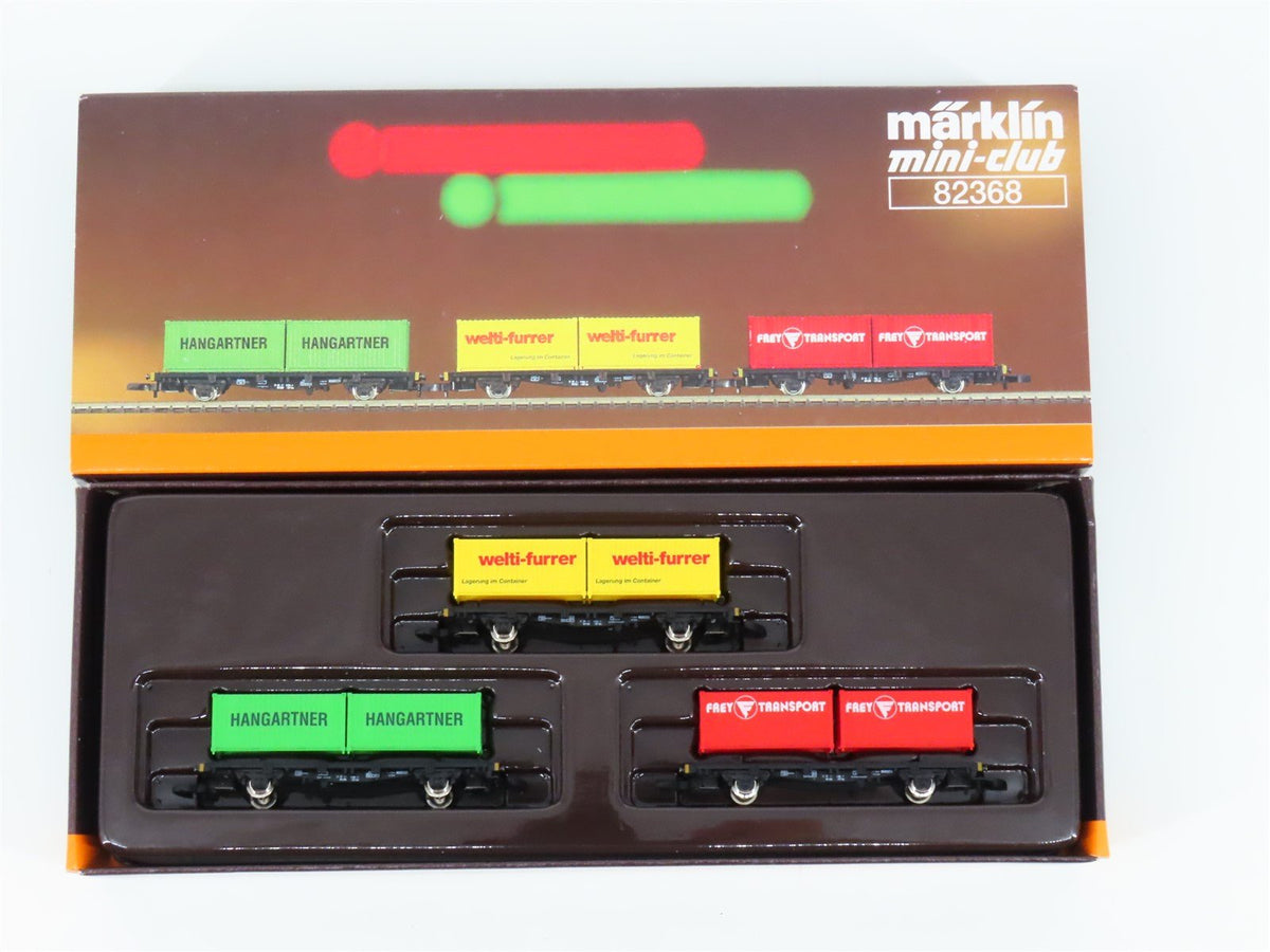 Z Scale Marklin Mini-Club 82368 SBB-CFF Flat Cars w/ Containers 3-Pack
