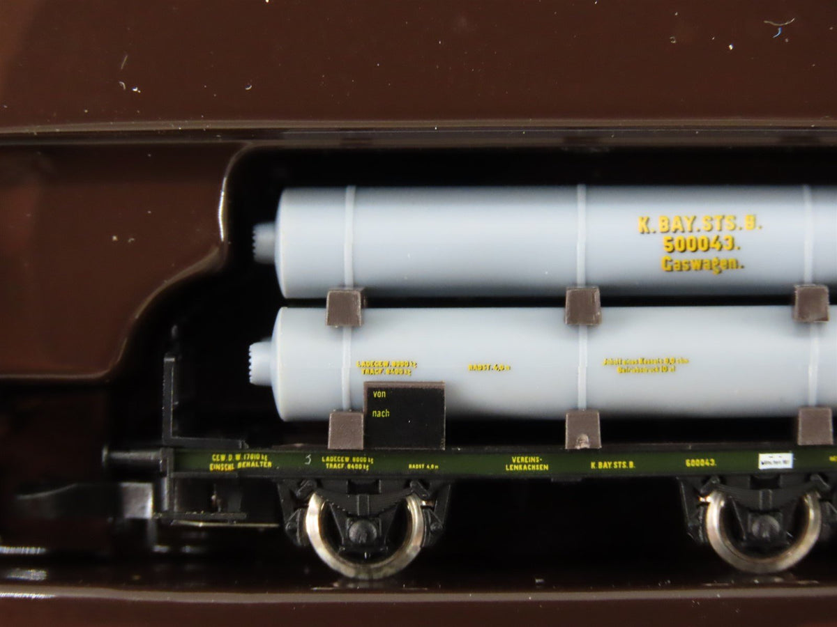 Z Scale Marklin Mini-Club 82400 Royal Bavarian Flat Cars w/ Gas Cylinders 3-Pack
