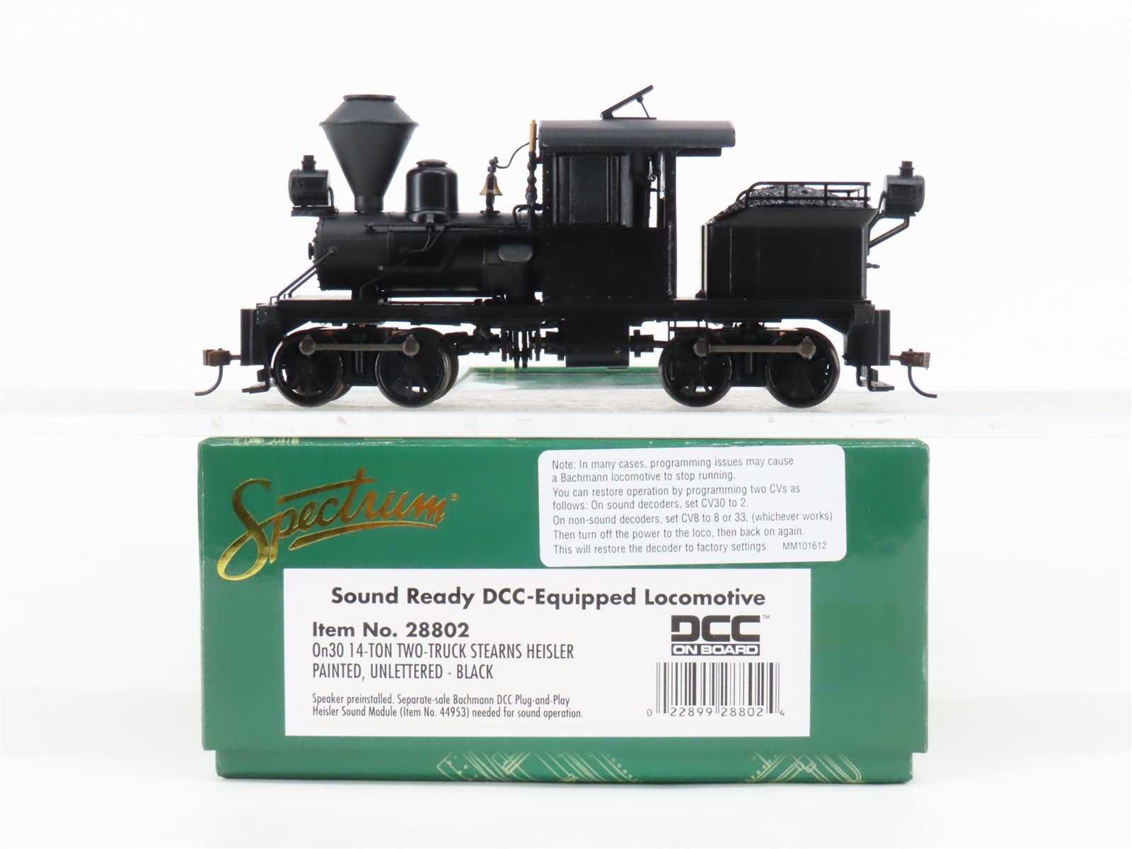 On30 Bachmann Spectrum 28802 Unlettered 2-Truck Stearns Heisler Steam w/ DCC