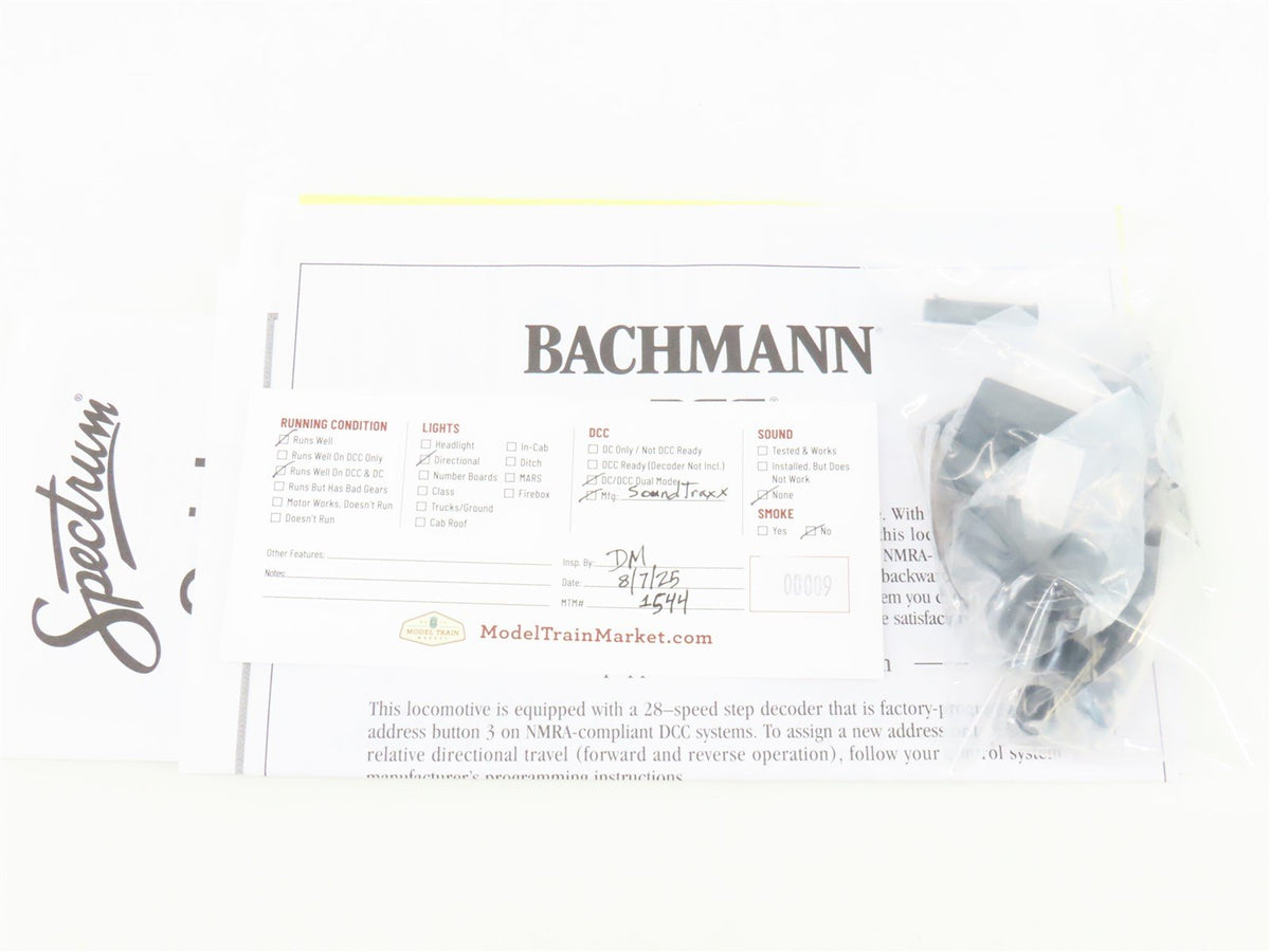 On30 Bachmann Spectrum 28802 Unlettered 2-Truck Stearns Heisler Steam w/ DCC