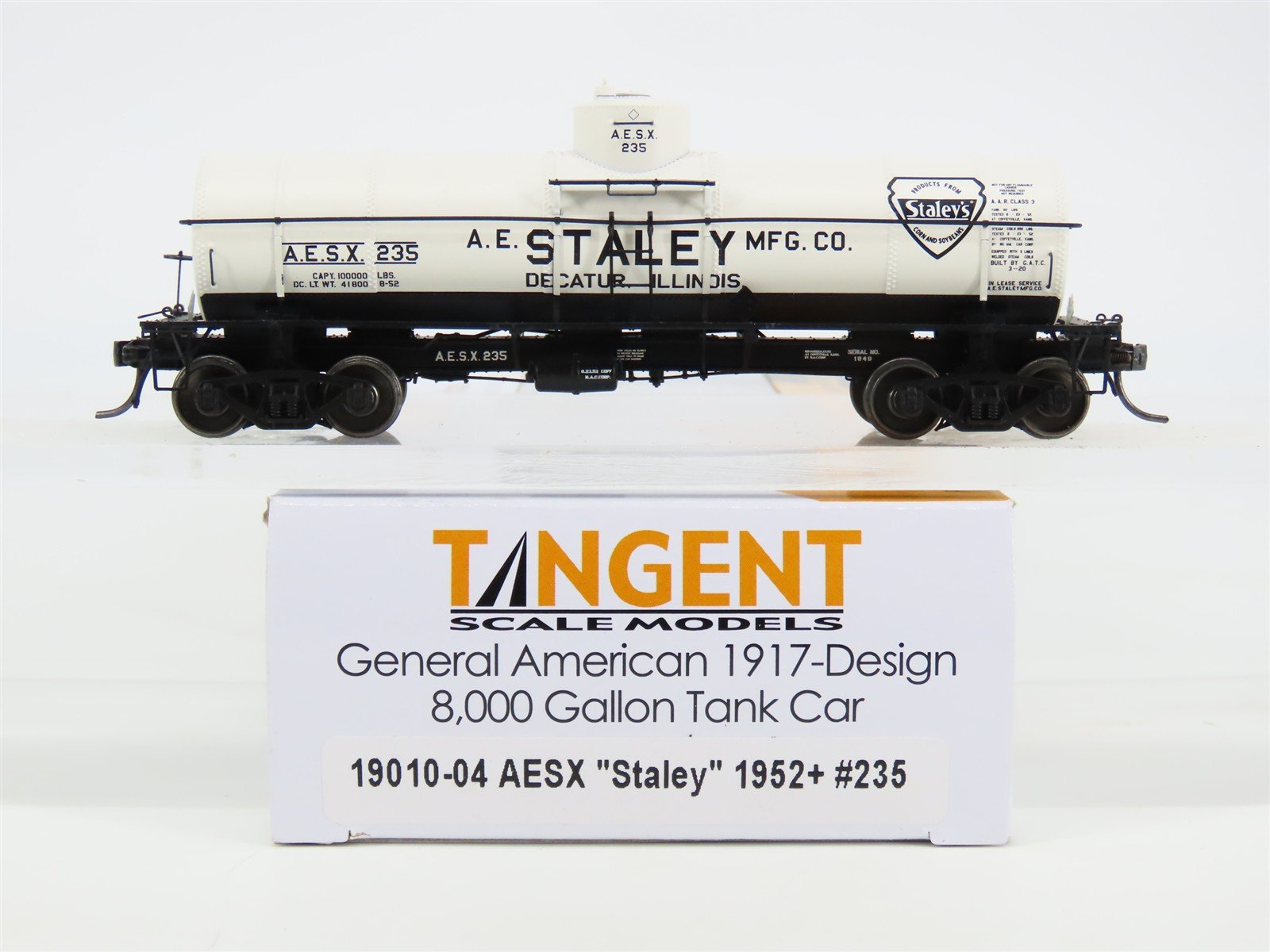 HO Scale Tangent 19010-04 AESX Staley 8000 Gallon Single Dome Tank Car #235