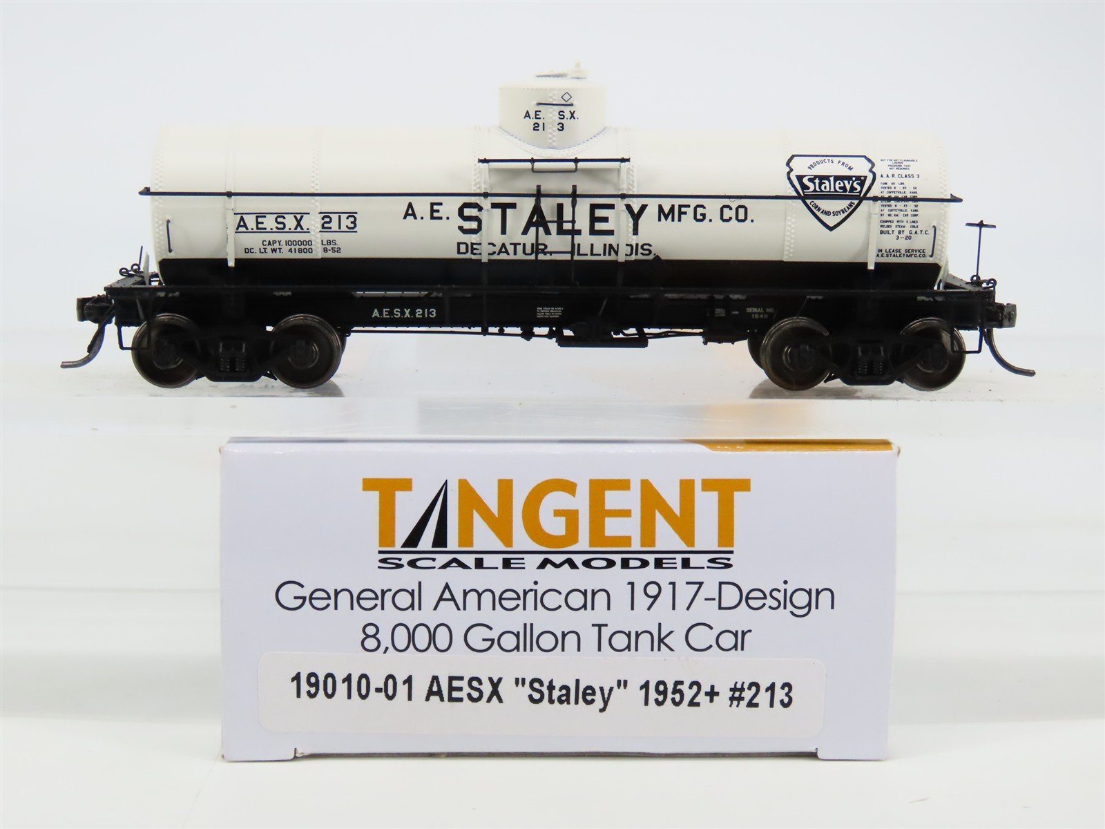 HO Scale Tangent 19010-01 AESX Staley 8000 Gallon Single Dome Tank Car #213