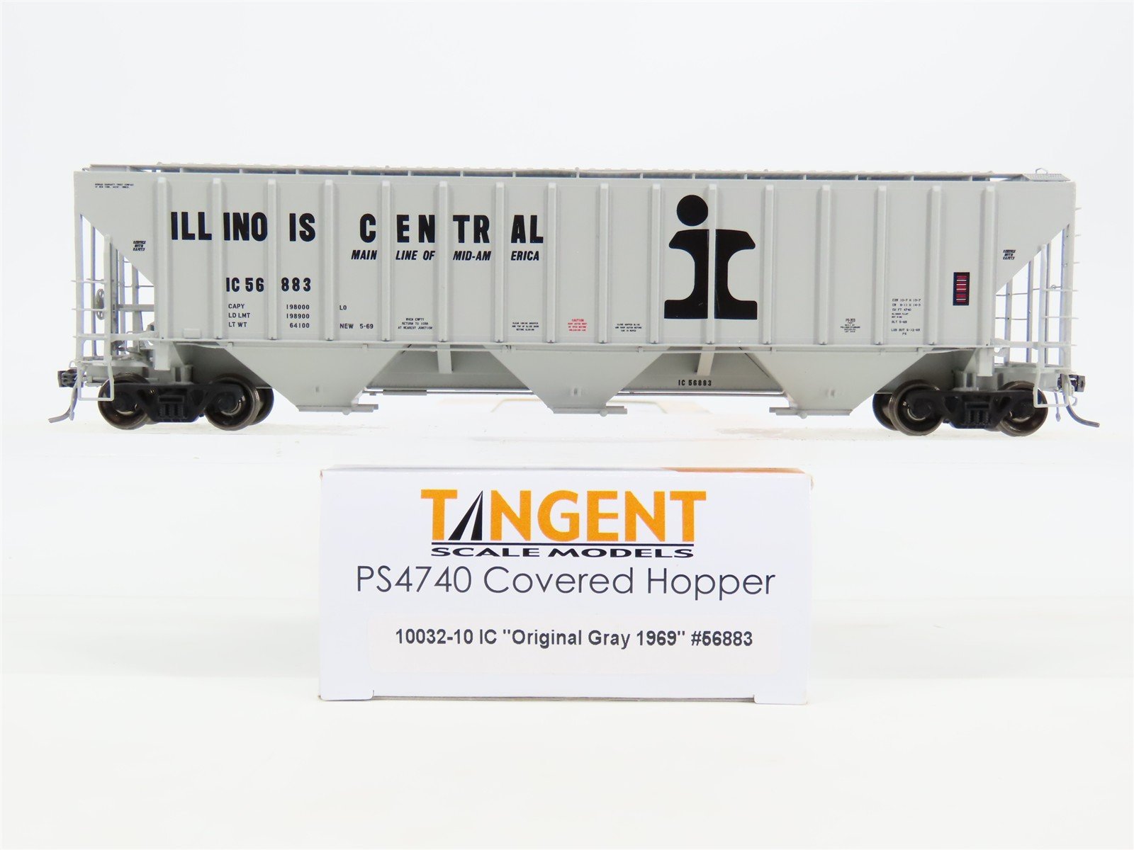 HO Scale Tangent 10032-10 IC Illinois Central 3 Bay Covered Hopper #56883