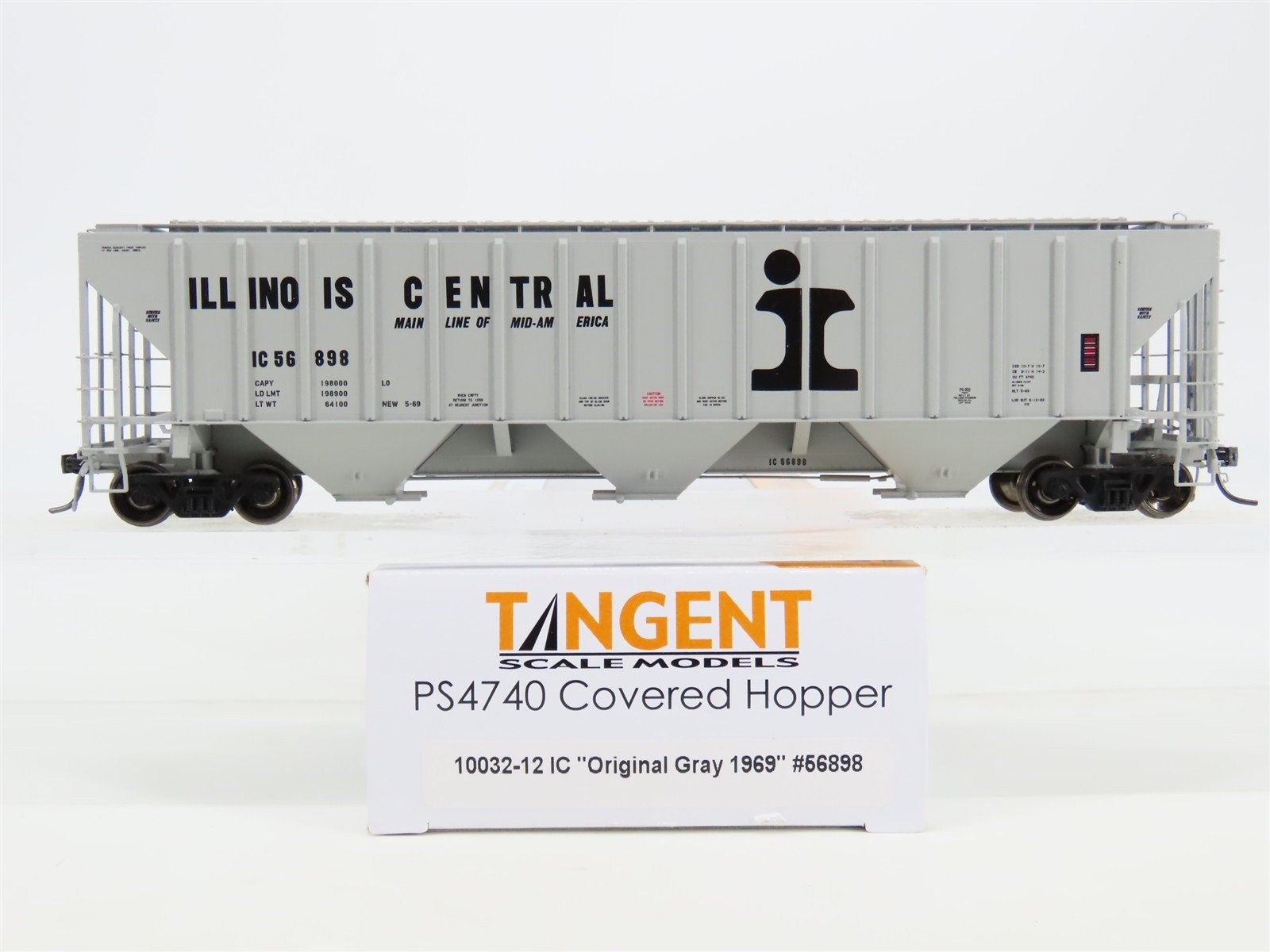 HO Scale Tangent 10032-12 IC Illinois Central 3 Bay Covered Hopper #56898