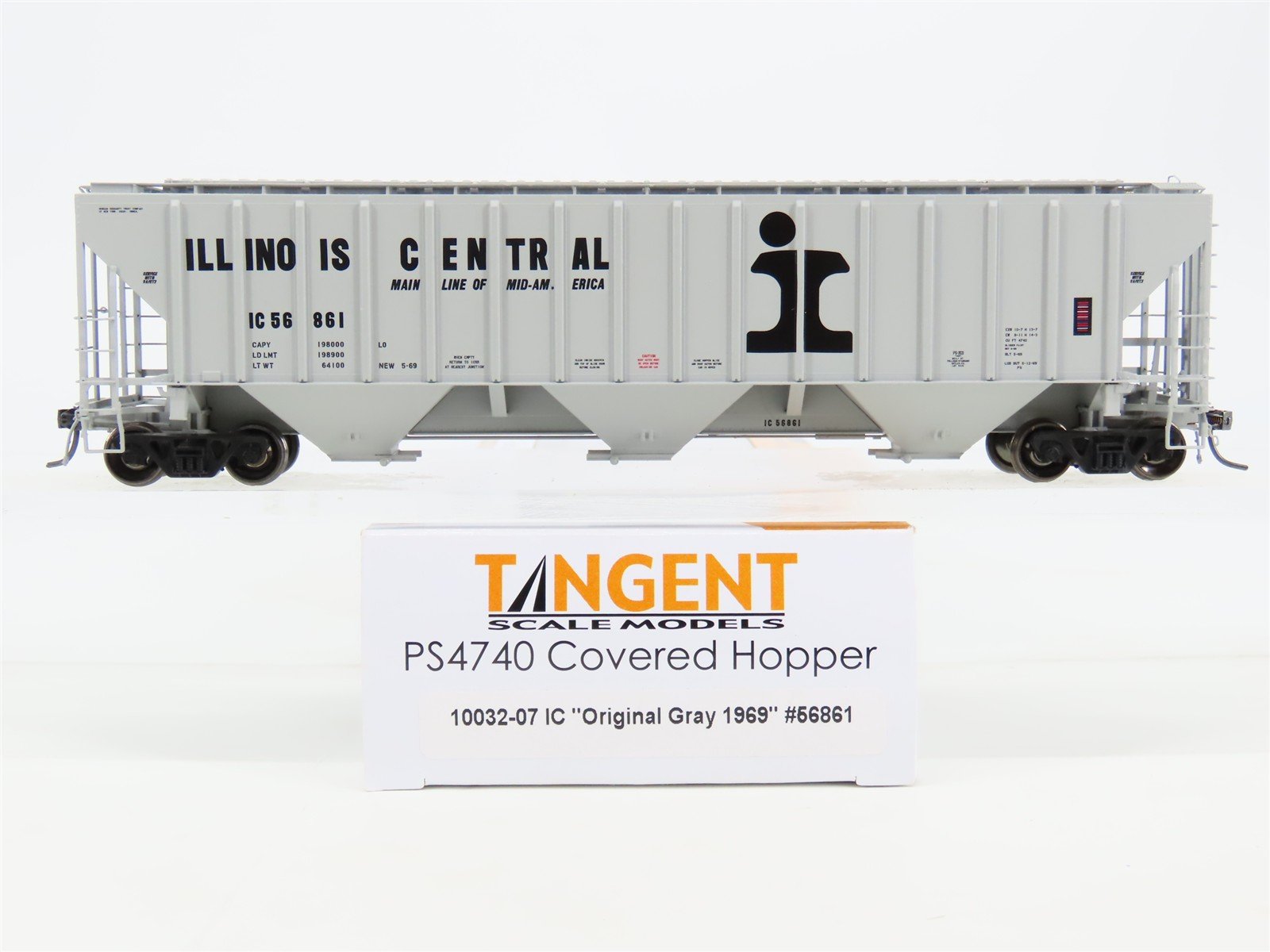 HO Scale Tangent 10032-07 IC Illinois Central 3 Bay Covered Hopper #56861
