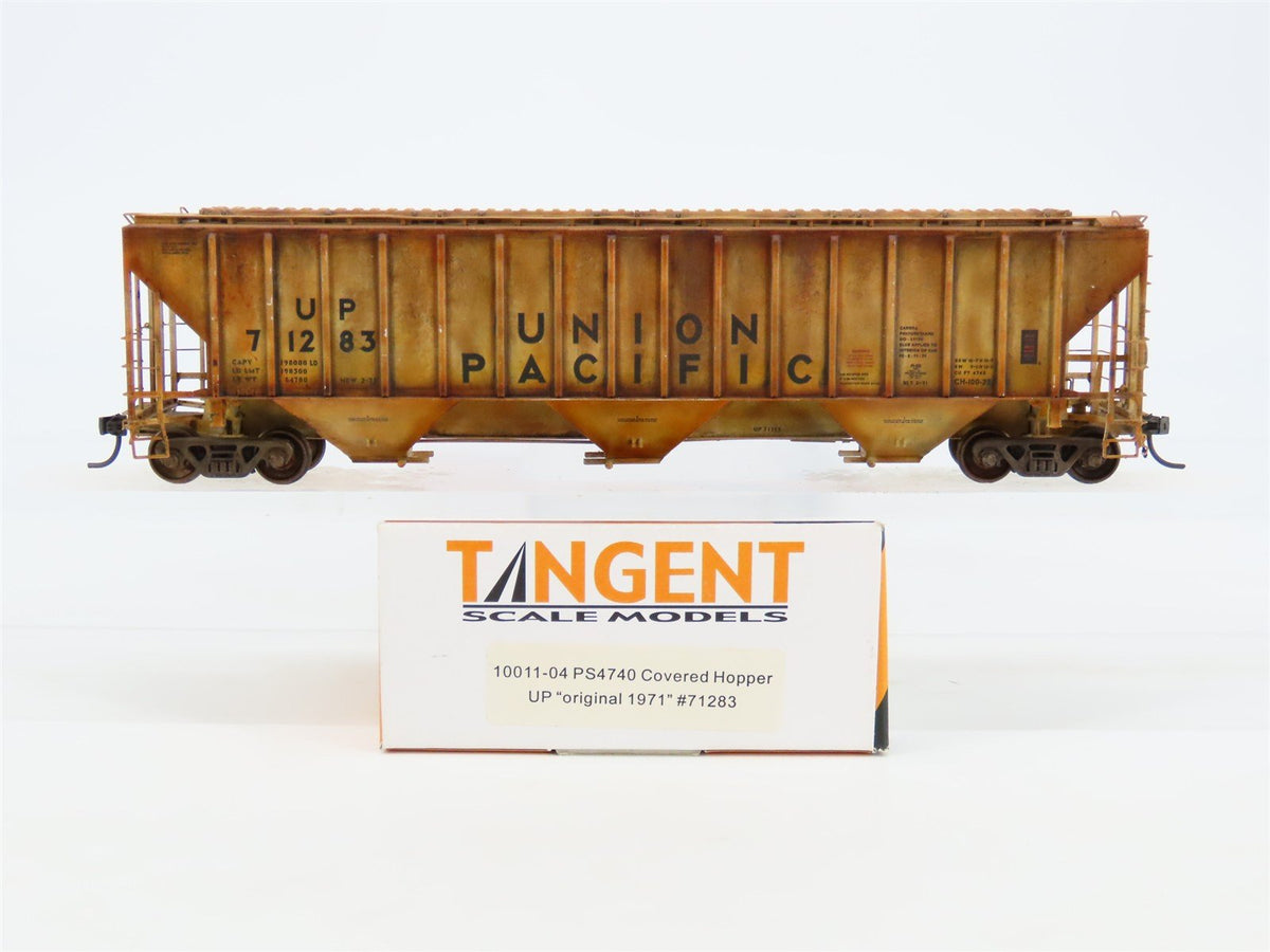 HO Tangent 10011-04 UP Union Pacific 3 Bay Covered Hopper 71283 Custom Weathered