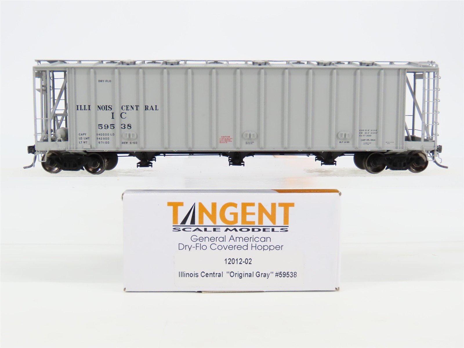 HO Scale Tangent 12012-02 IC Illinois Central Dry Flo Covered Hopper #59538
