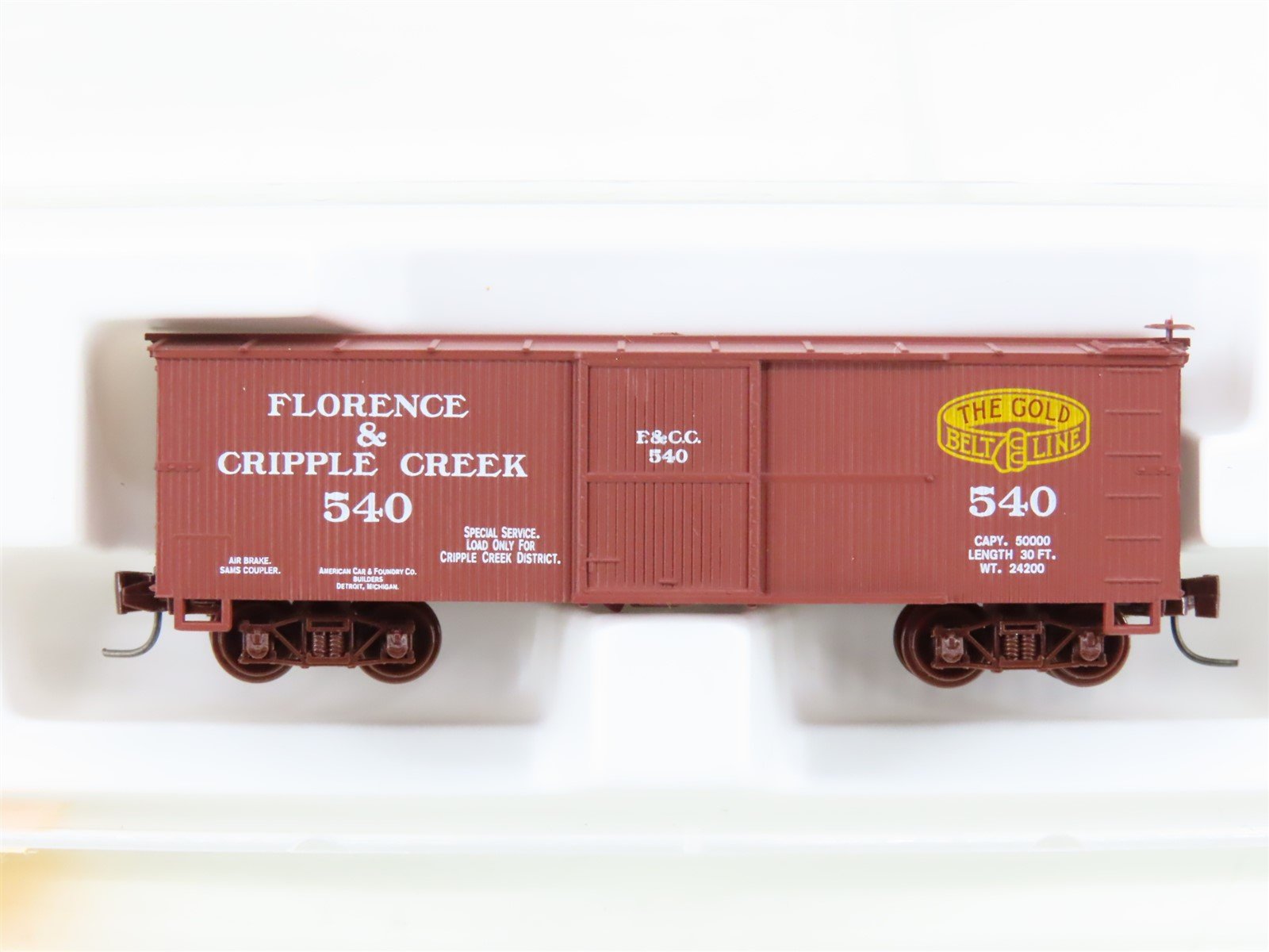 Nn3 Scale Micro-Trains MTL 15104 F&CC "Gold Belt Line" 30' Wood Box Car #540