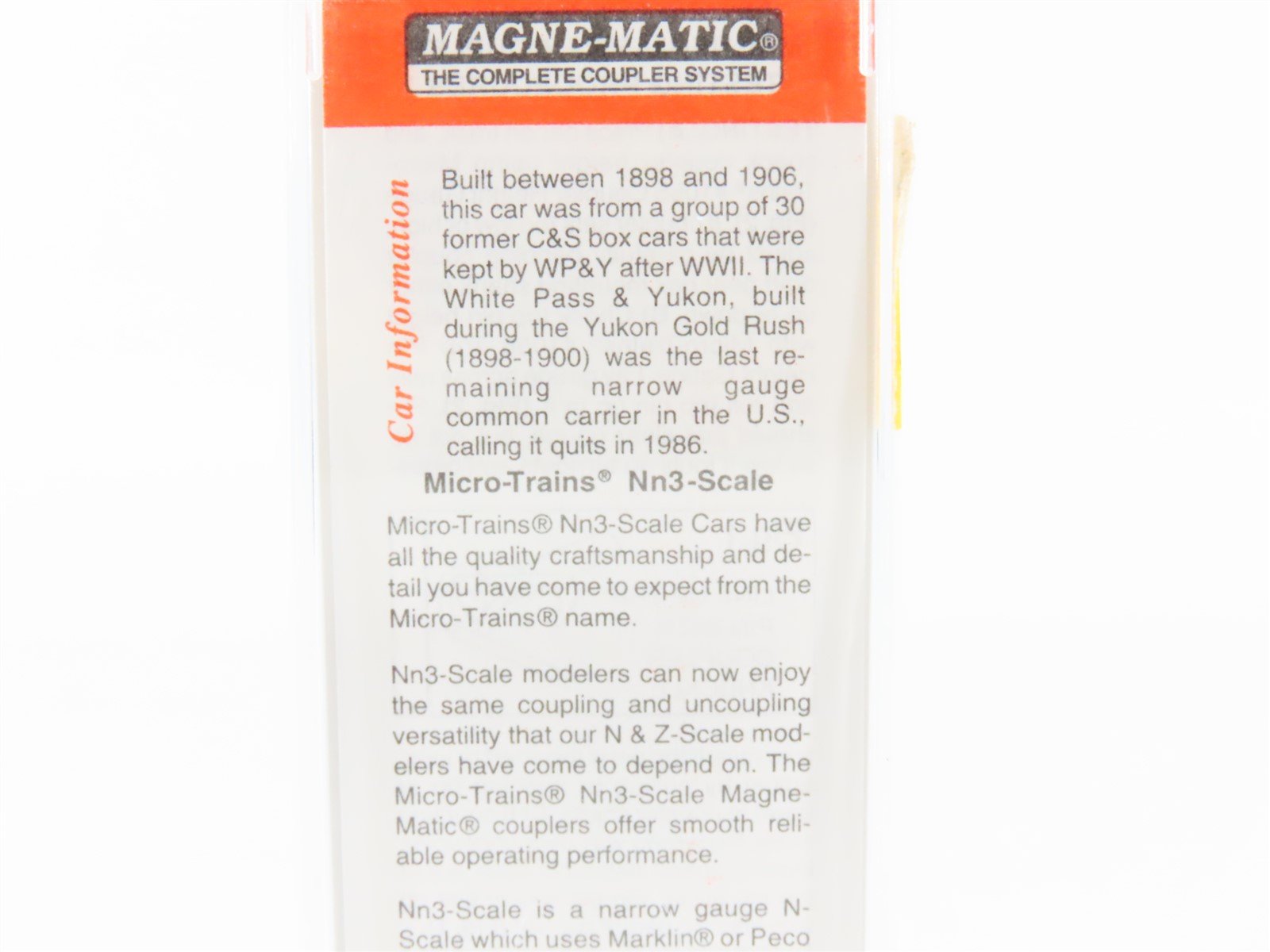 Nn3 Scale Micro-Trains MTL 15111 WPY White Pass & Yukon 30' Wood Box Car #734