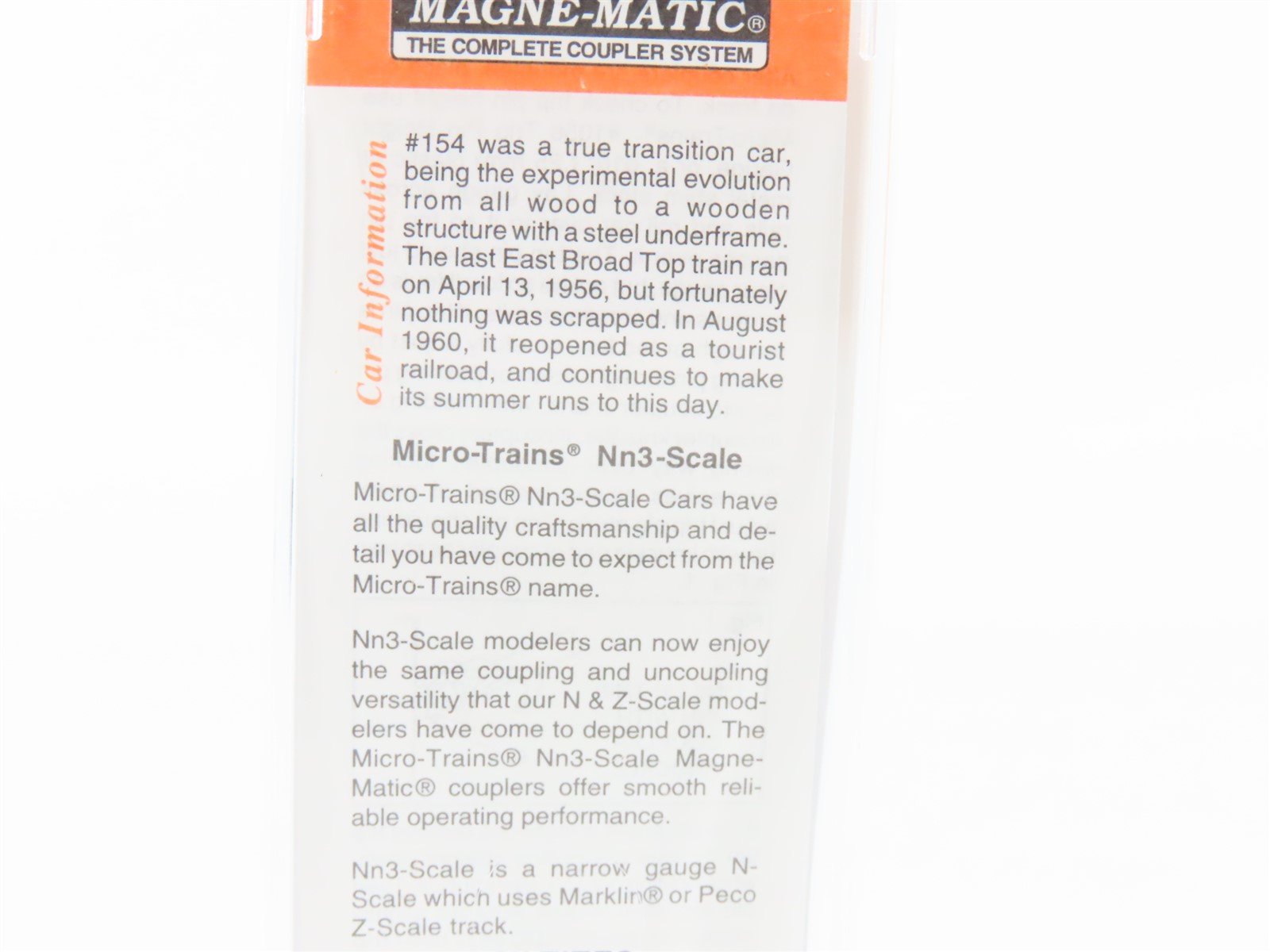 Nn3 Scale Micro-Trains MTL 15107 EBT East Broad Top 30' Wood Box Car #154