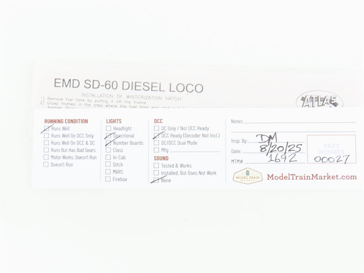 N Scale Atlas 49034 CR Conrail EMD SD60 Diesel Locomotive #6848 - DCC Ready