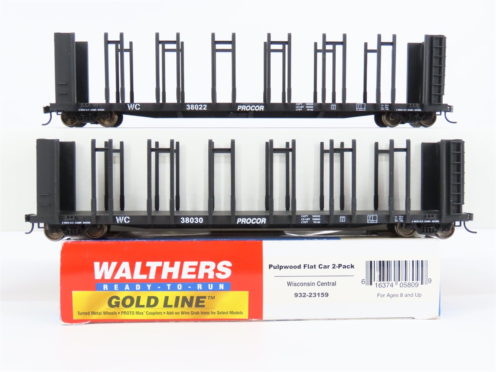 HO Walthers Goldine 932-23159 WC Wisconsin Central Pulpwood Flat Car 2 Pack