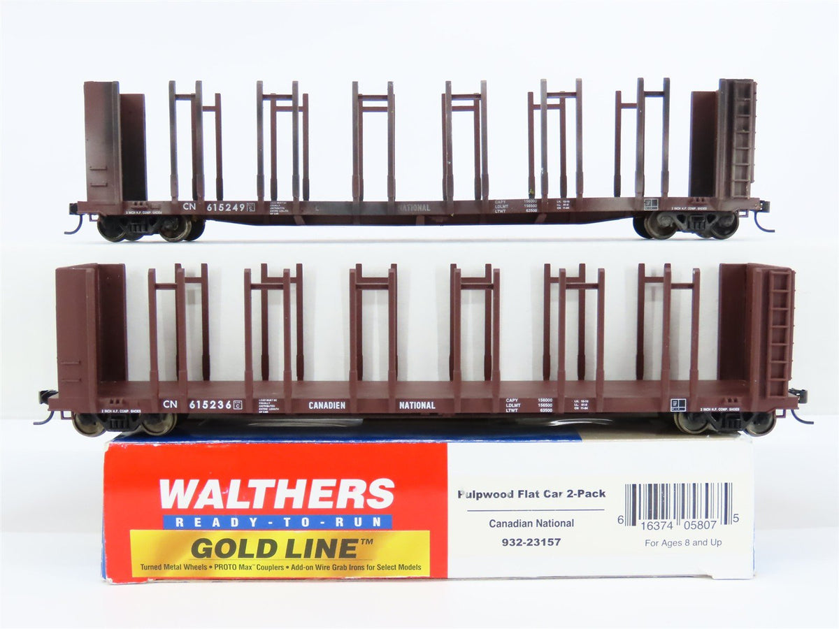 HO Walthers Goldline 932-23157 CN Pulpwood Flat Car 2 Pack Custom Weathered