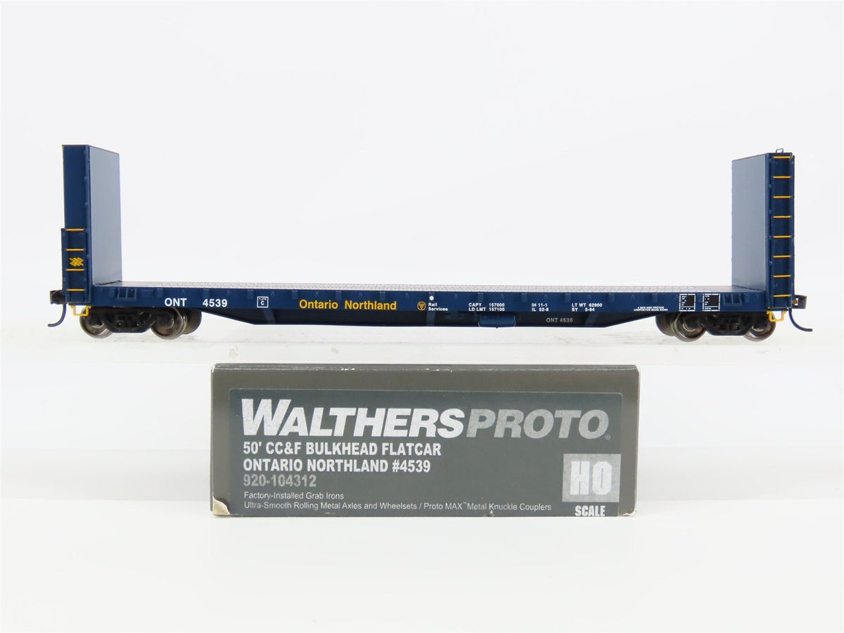 HO Scale Walthers Proto 920-104312 ONT Ontario Northland Bulkhead Flatcar #4539