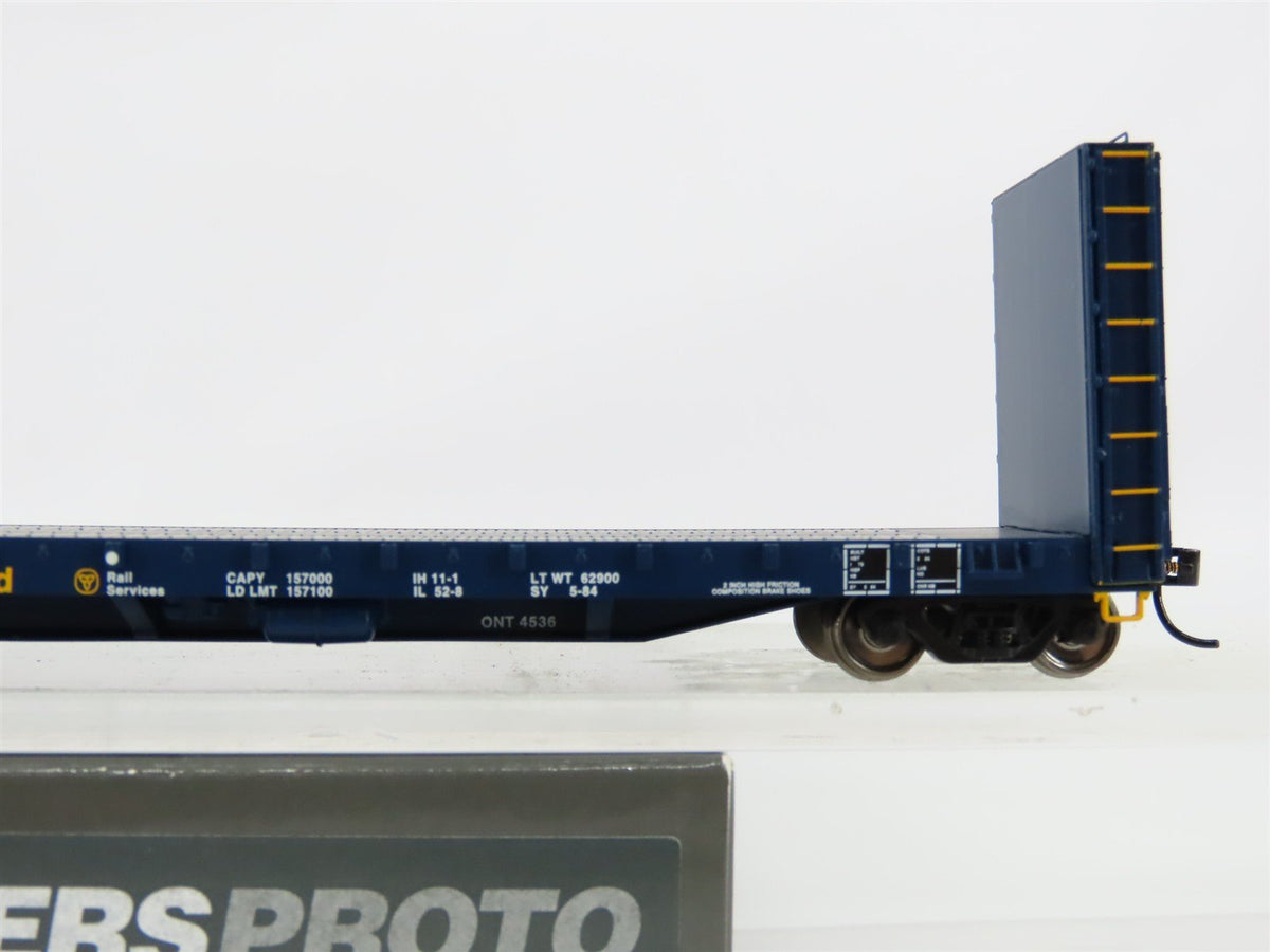 HO Scale Walthers Proto 920-104312 ONT Ontario Northland Bulkhead Flatcar #4539