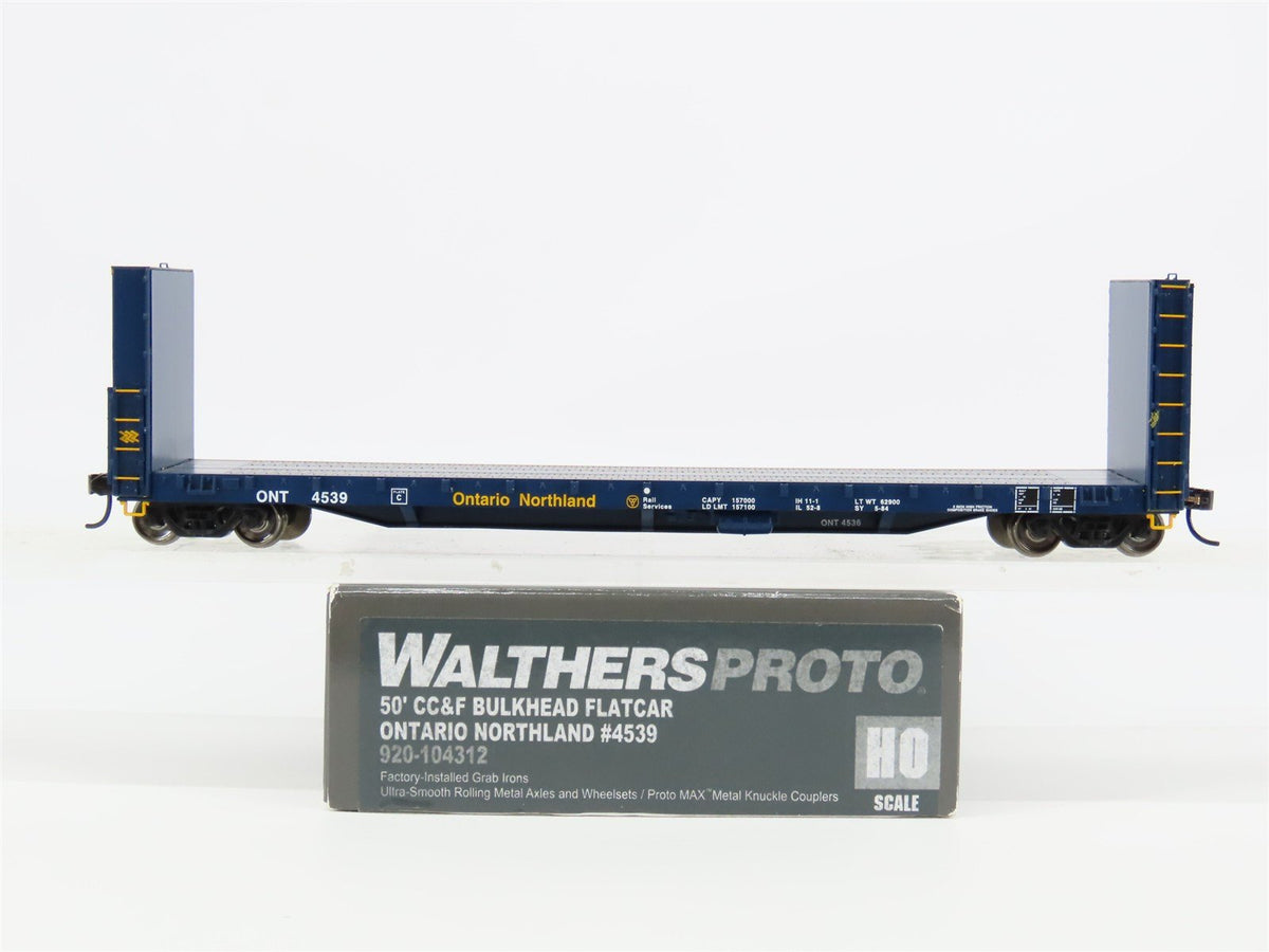 HO Scale Walthers Proto 920-104312 ONT Ontario Northland Bulkhead Flatcar #4539
