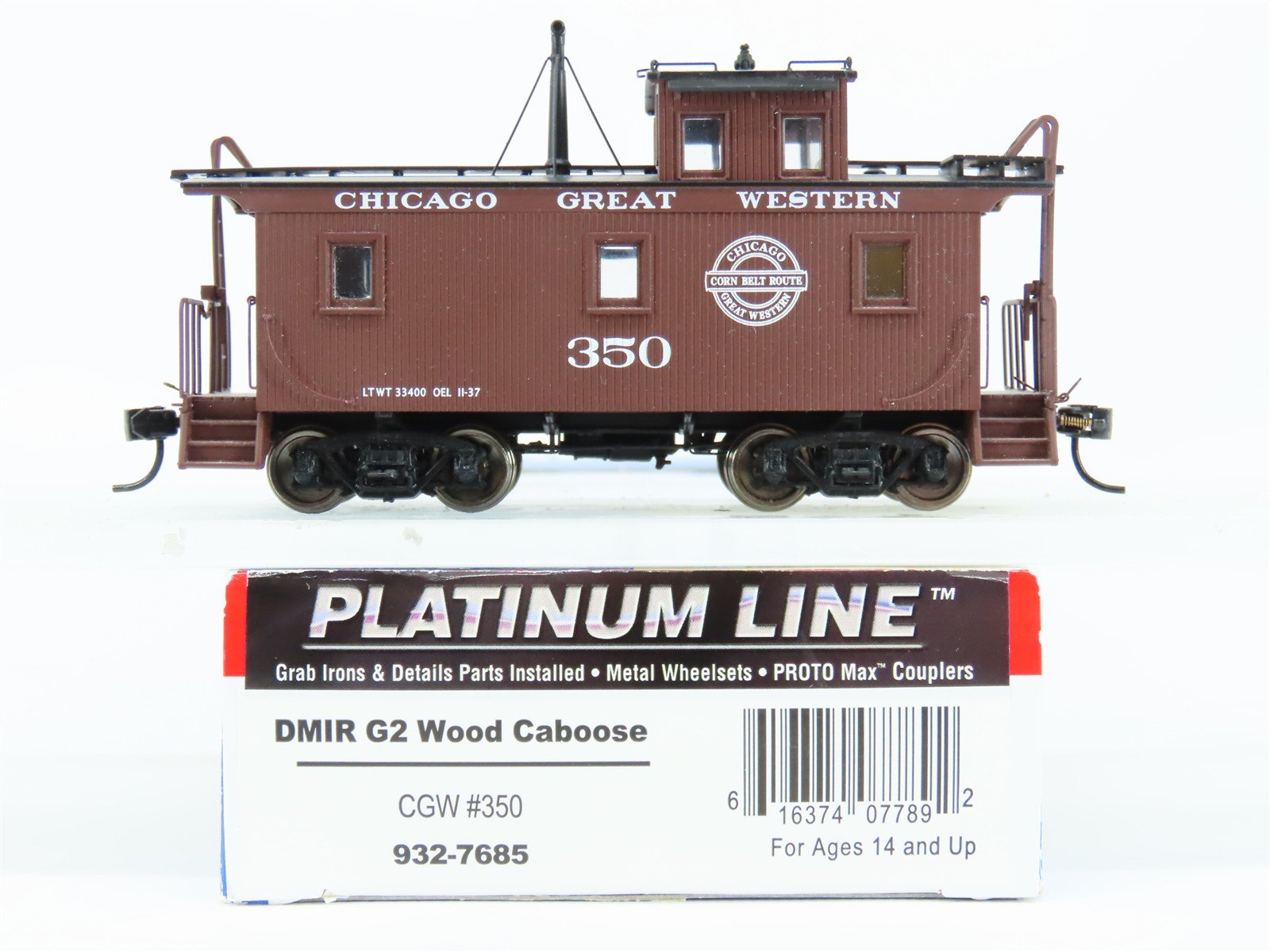 HO Scale Walthers Platinum 932-7685 CGW Chicago Great Western Wood Caboose #350