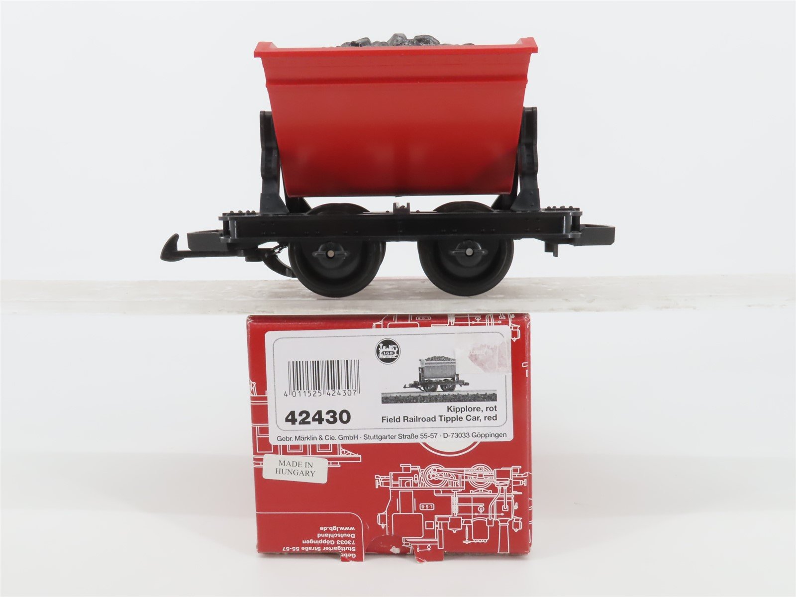 G Scale LGB 42430 Red Tipple Dump Car w/ Coal Load