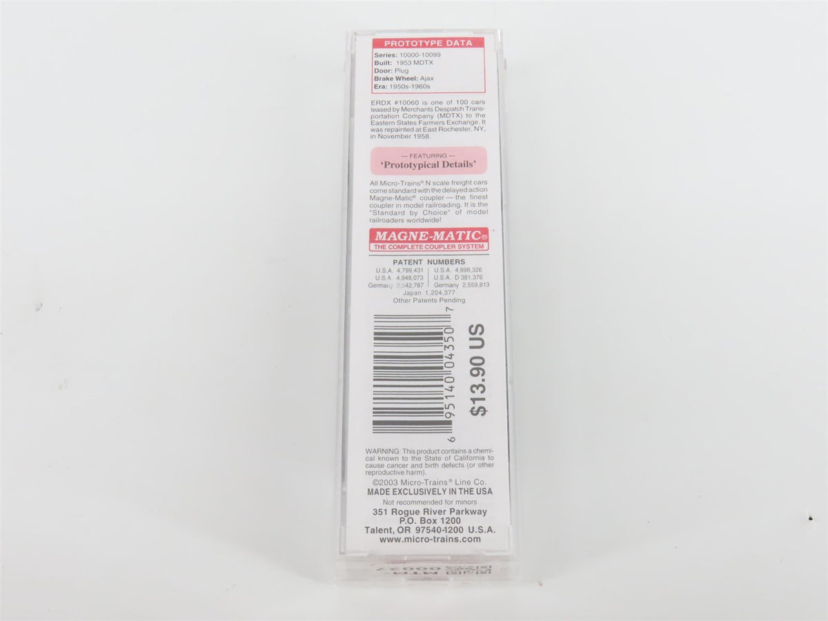N Micro-Trains MTL 21420 ERDX Eastern States Farmers Exchange 40&#39; Box Car #10060