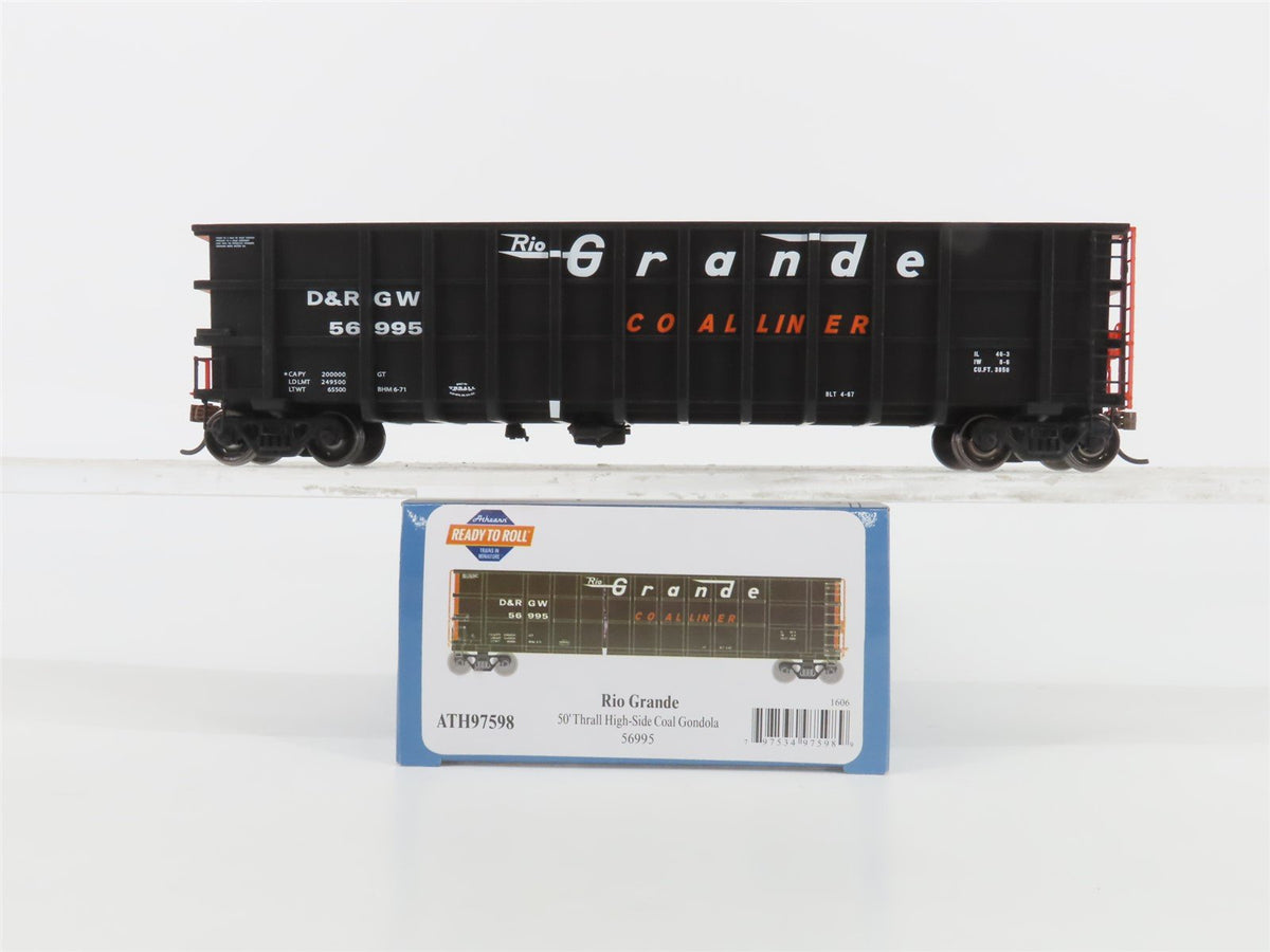 HO Athearn ATH97598 D&amp;RGW &quot;Coal Liner&quot; 50&#39; High-Side Gondola #56995 w/Load