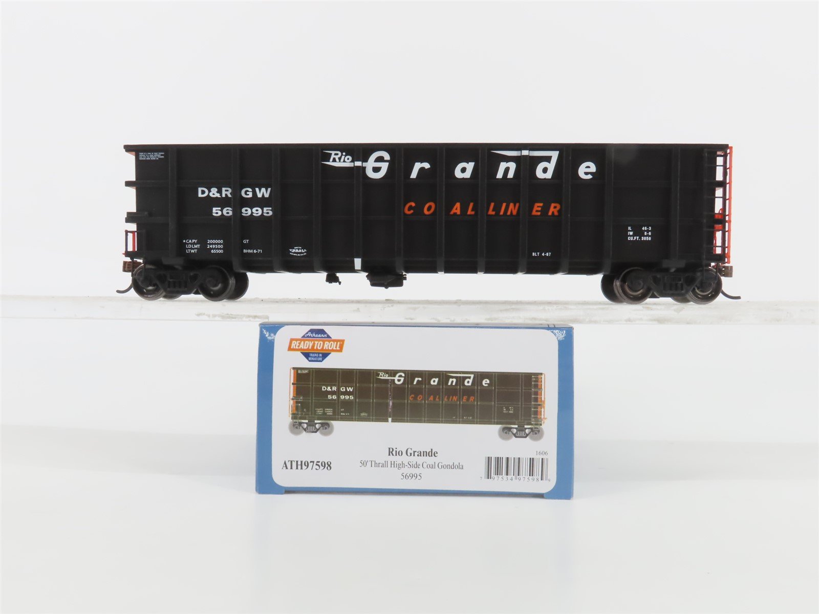 HO Athearn ATH97598 D&RGW "Coal Liner" 50' High-Side Gondola #56995 w/Load