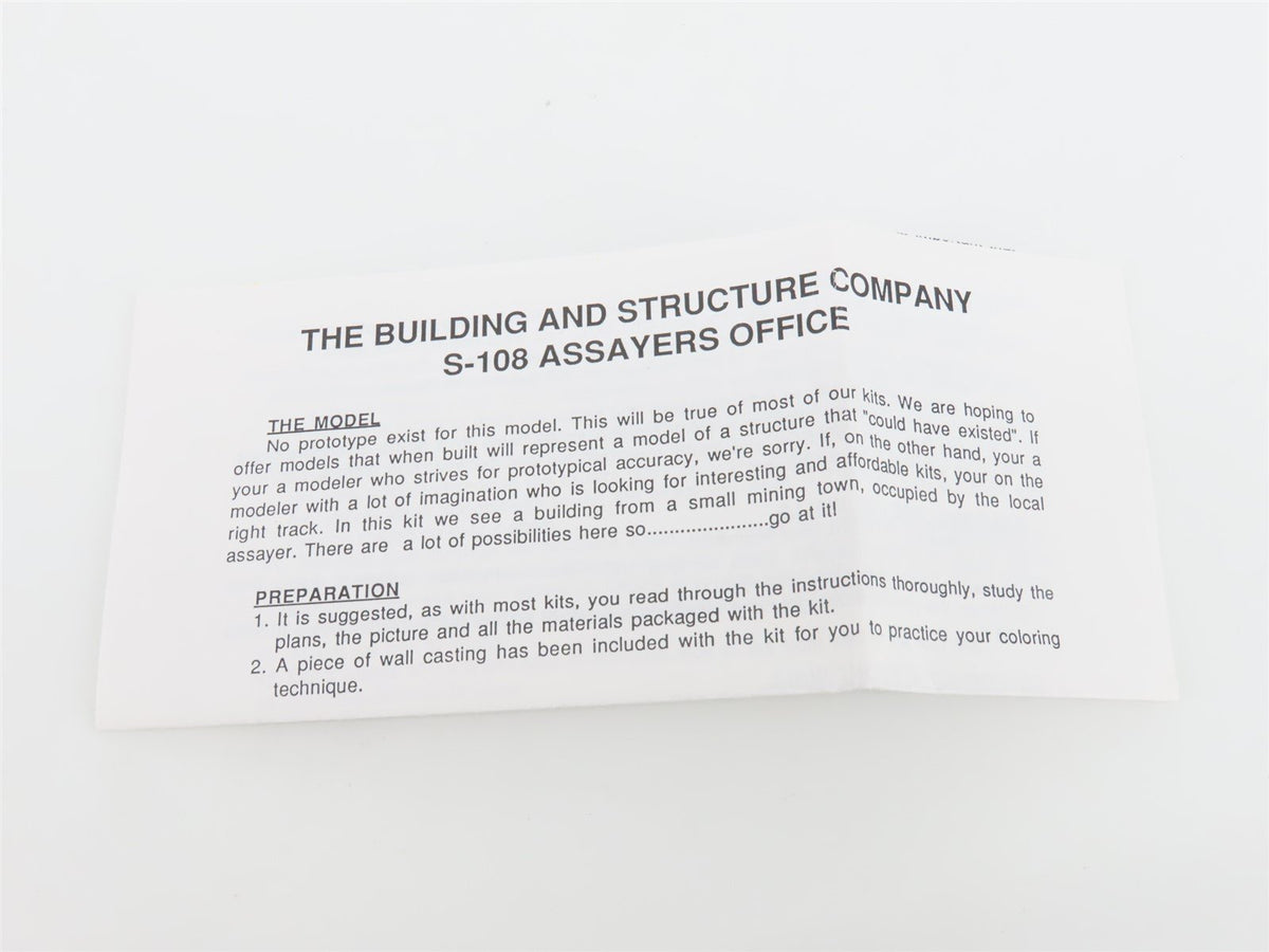 S 1/64 Scale Building &amp; Structure Co. B&amp;S Hydrocal Kit #4008 Assayer&#39;s Office