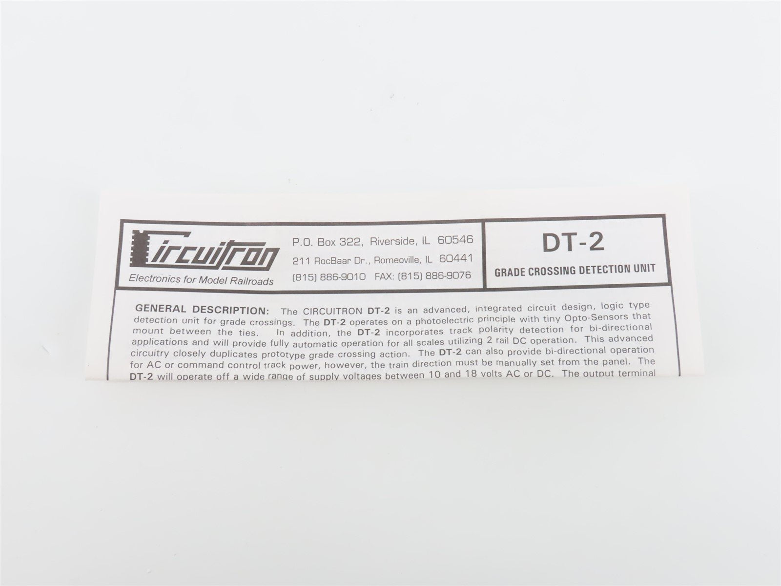 CIRCUITRON #800-5202 DT-2 Logic Grade Crossing Detector