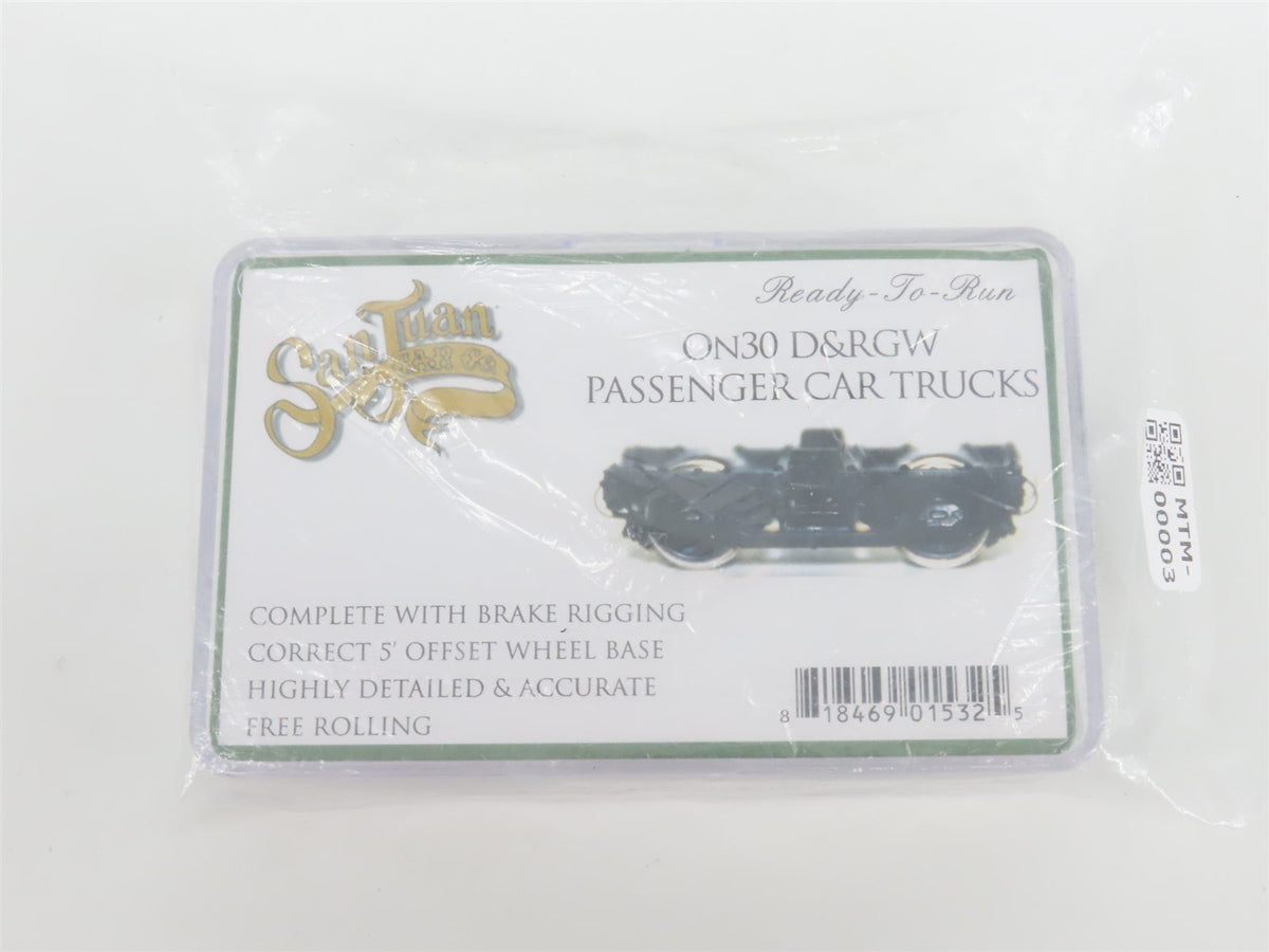 On30 Scale San Juan Car Co. 218-30 D&amp;RGW 2-Axle Passenger Trucks w/Metal Wheels