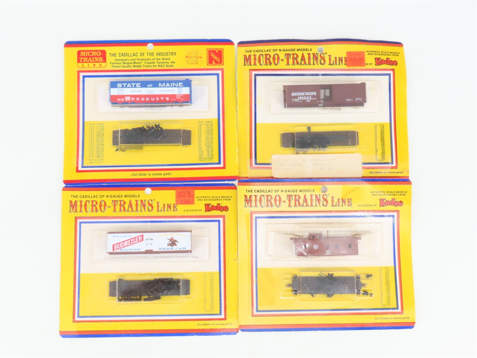 LOT of 4 N Scale Micro-Trains MTL Kits MP/BAR/STLR&CO Caboose, Reefer & Box Cars