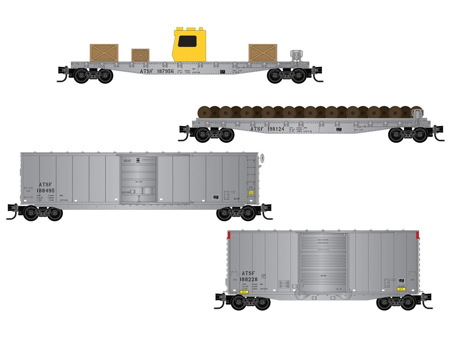 N Scale Micro-Trains MTL 98302281 ATSF Santa Fe MoW Freight 4-Car Set