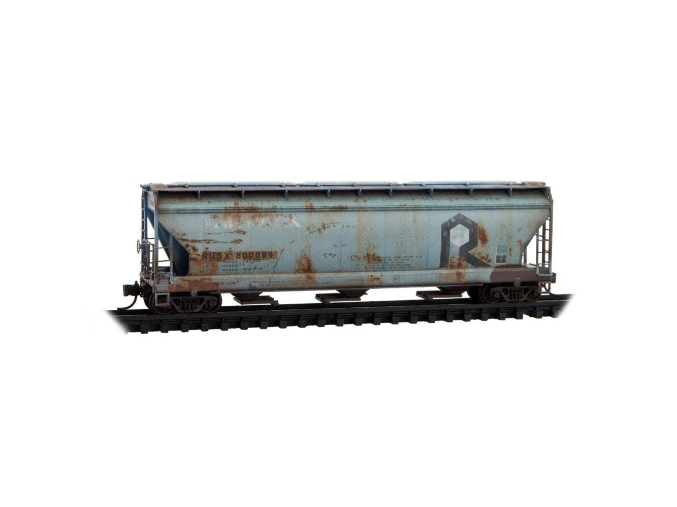 N Micro-Trains MTL 98305100 RUSX/ex-RI 3-Bay Covered Hoppers 2-Pack w/ Graffiti