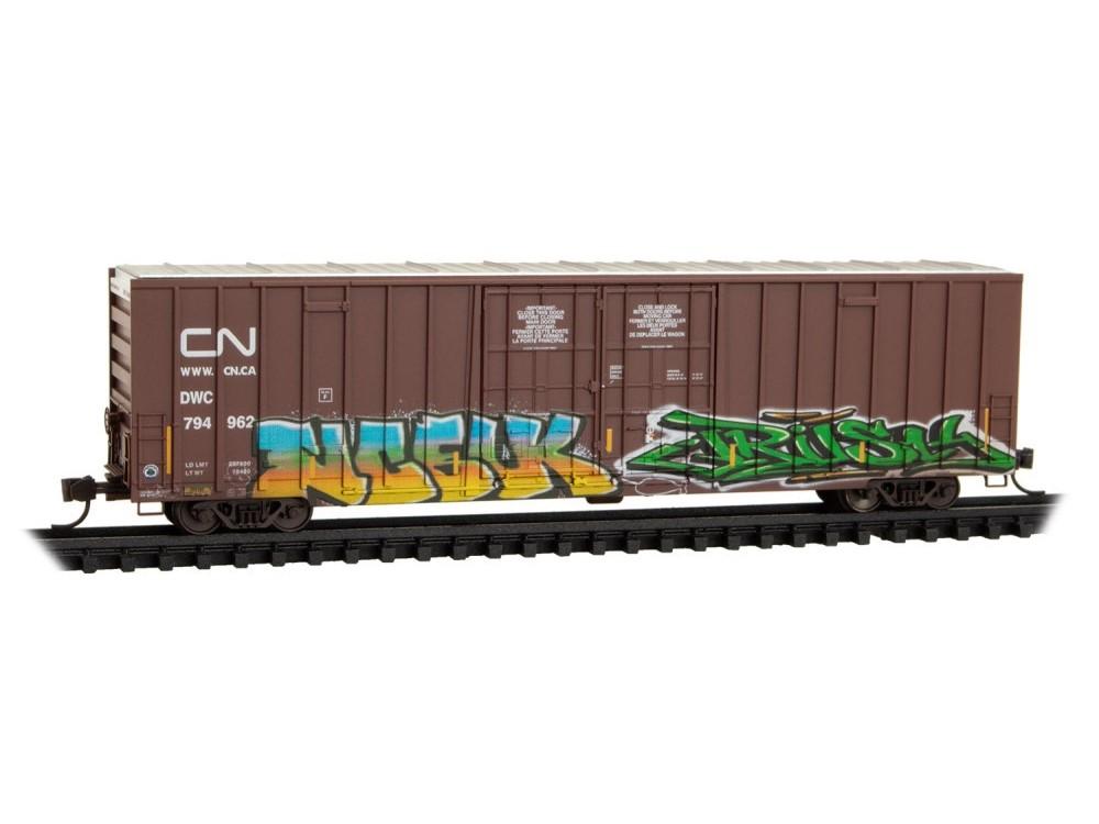 N Micro-Trains MTL 12344160 CN / DWC 60&#39; Hi-Cube Box Car #794962 w/ Graffiti