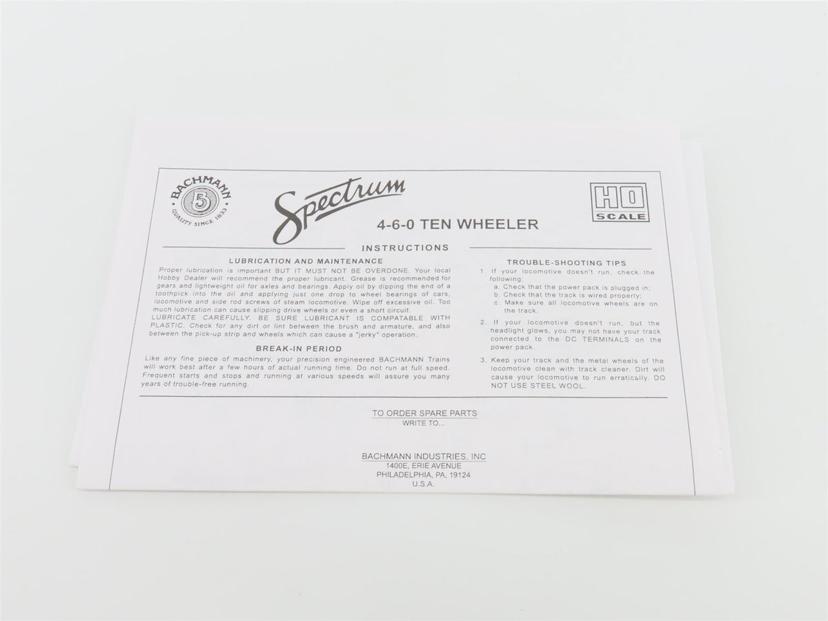 HO Scale Bachmann Spectrum 82307 Unlettered Baldwin 4-6-0 Steam - DCC Ready