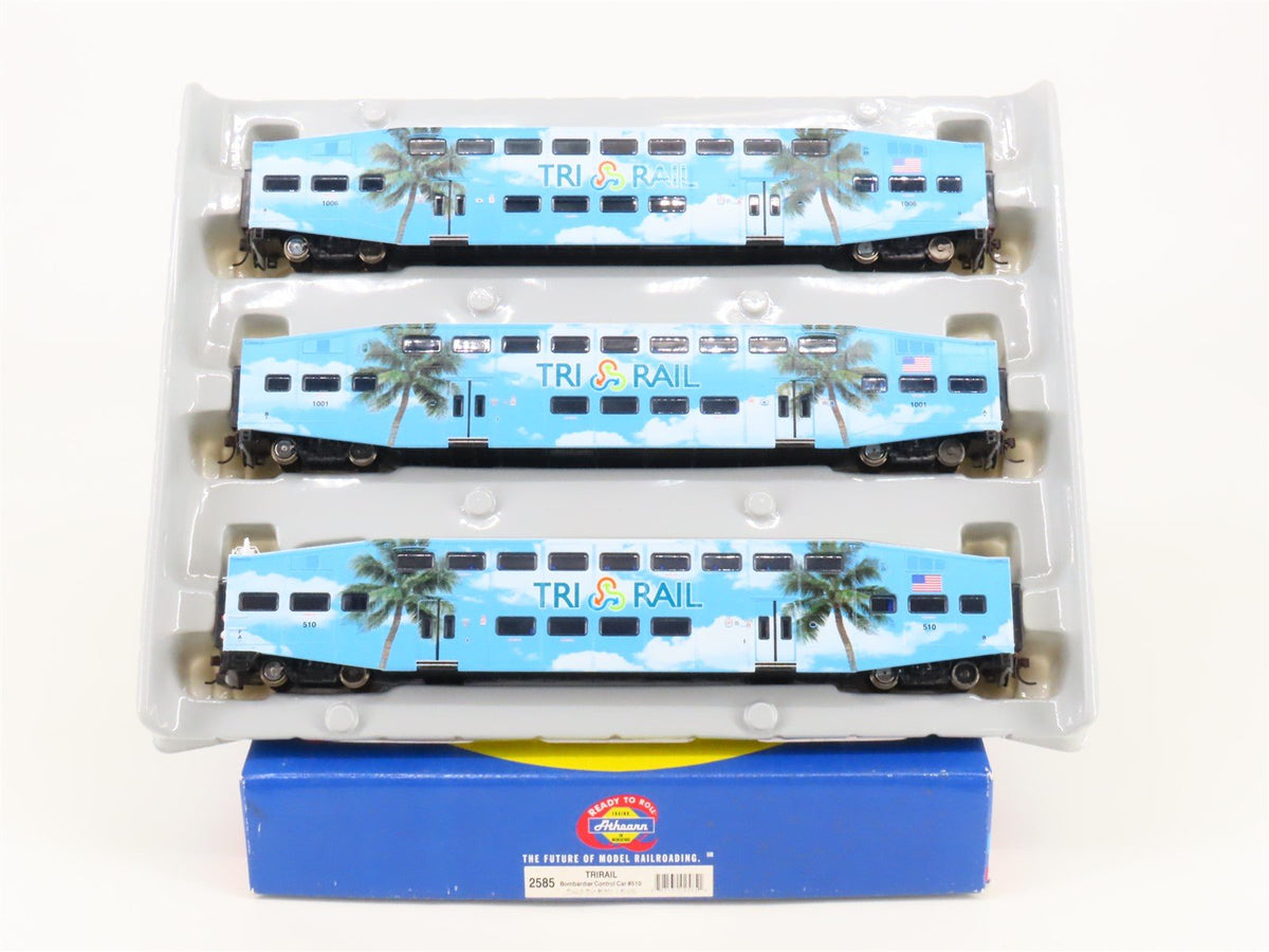 HO Athearn 2585 Tri Rail Bombardier Control Car #510 w/ 2 Coach Passenger Cars